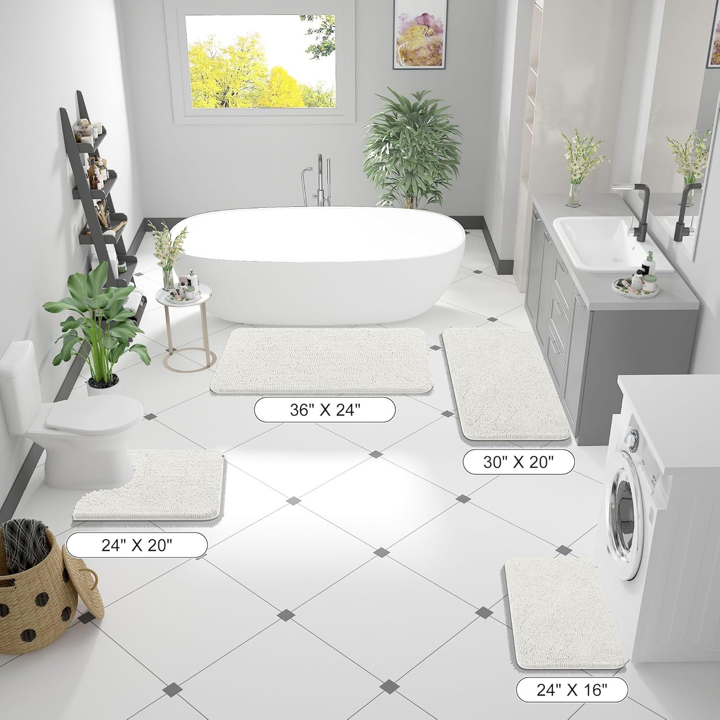 OLANLY Bathroom Rugs 44x32, Extra Soft Absorbent Chenille Bath Rugs, Rubber Backing Quick Dry, Machine Washable Bath Mats for Bathroom Floor, Tub and Shower, Home Decor Accessories, Ivory