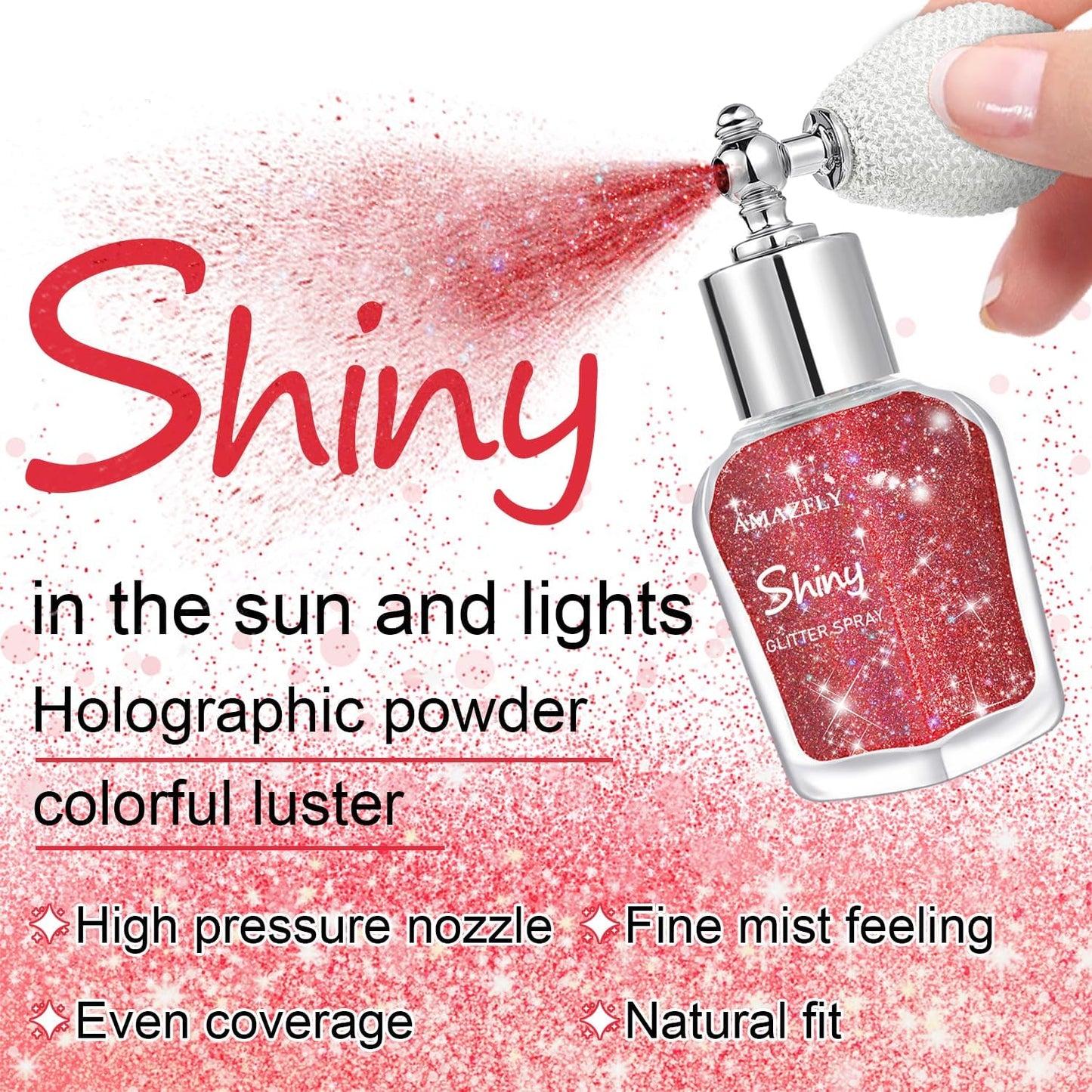 Hair and Body Glitter Spray, Shimmering Powder Sparkle Powder Makeup, Glitter Loose Sparkle Makeup for Body Highlighter,Festival Prom Rave Accessories (Red)