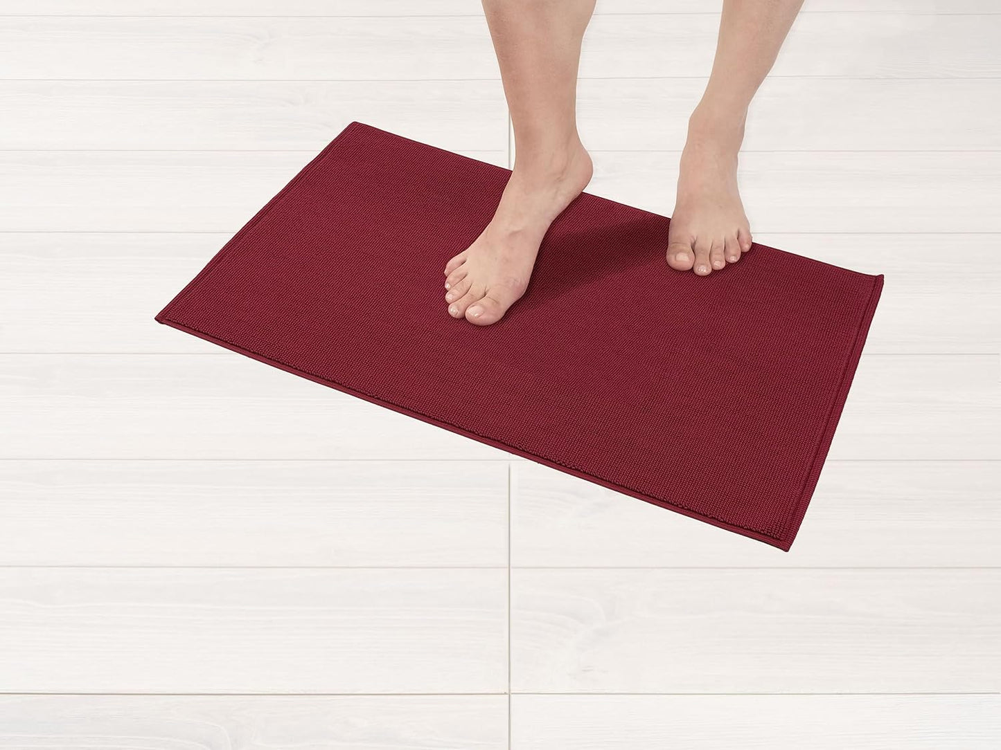 American Soft Linen Bath Rug, 17 in 24 in 100% Cotton Bath Mats Rugs for Bathroom, Slip Reducer Washable Shaggy Form Area Rugs, Burgundy Red Bath Rug