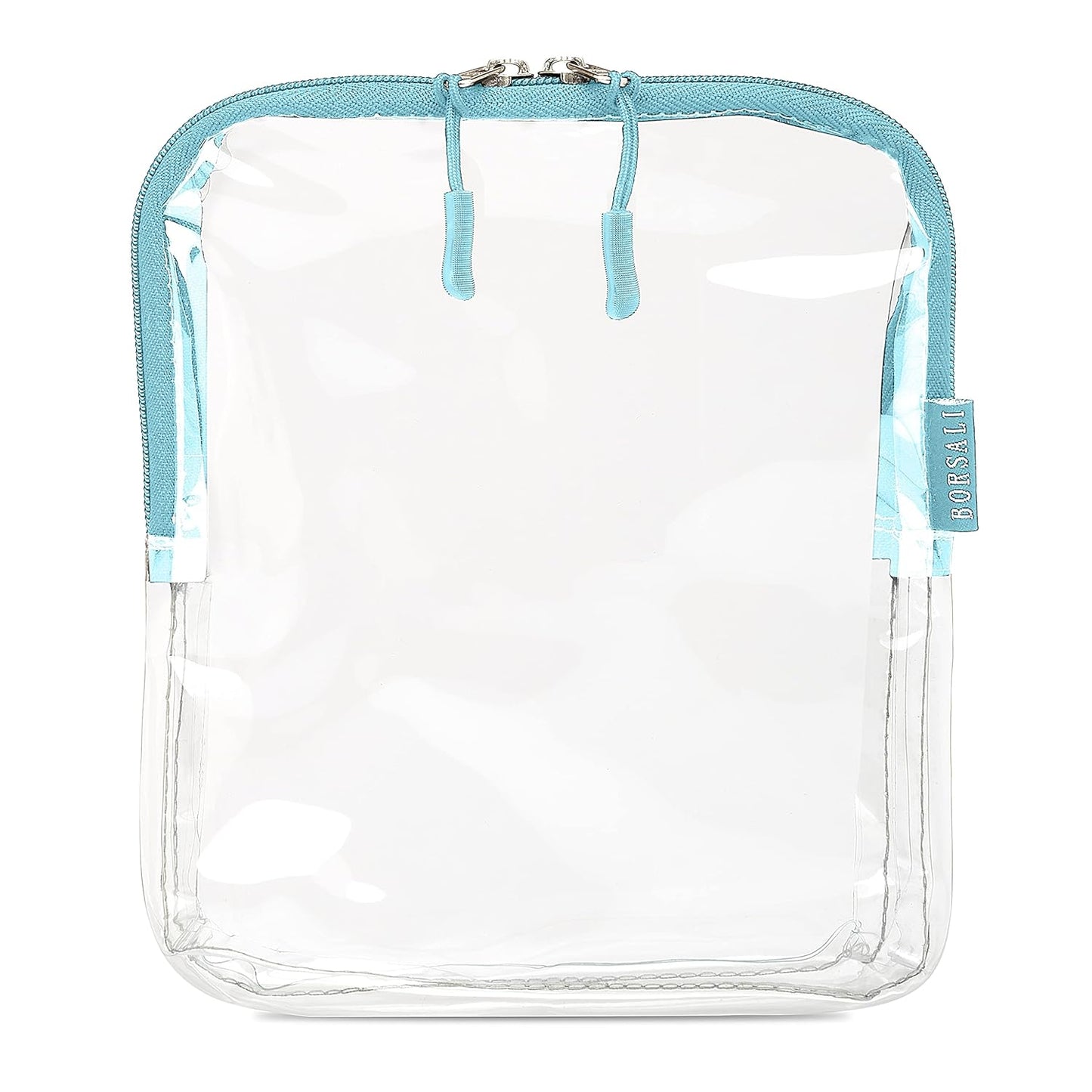 BORSALI TSA-Approved Quart-Sized Bag for Carry-On Travel - One (1) Quart Clear Toiletries, Cosmetic and 3-1-1 Liquids Toiletry Bag - Light Blue