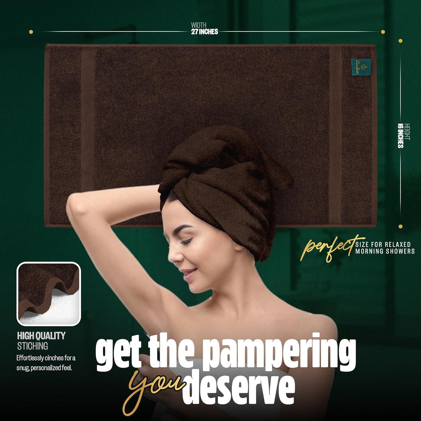 Pearl Linens Pack of 24 100% Cotton Hand Towels, Salon Towels for Spa, Gym and Bathroom Use, Hair Towels in Bulk, Soft, Absorbent, Quick Dry & Machine Washable, 16x27 inches, Brown