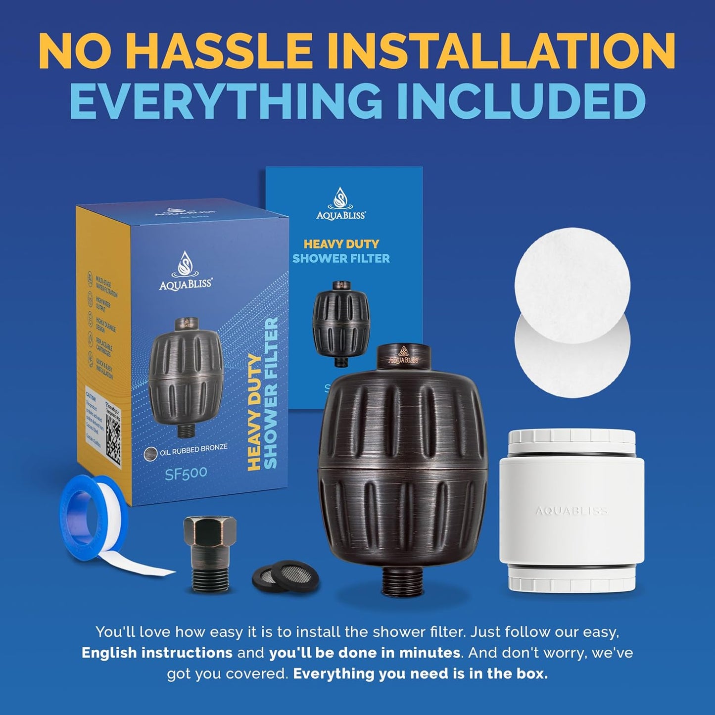 AquaBliss HEAVY DUTY Shower Filter – Advanced 30x Filtration - Universal Multi-Stage Shower Head Filter Reduces Chemicals, Chlorine & Odors - Oil Rubbed Bronze (SF500)