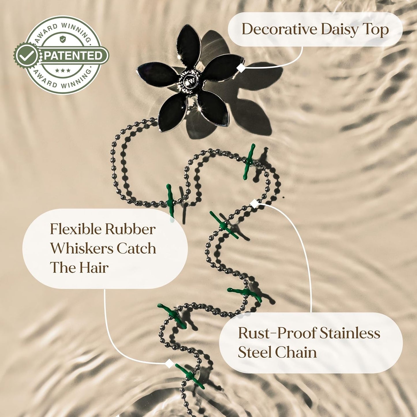 DrainWig Shower Drain Hair Catcher – Disposable Silver Flower (2-Pack) – No-Touch Hair Removal for Flat Shower Drains – As Seen on Shark Tank