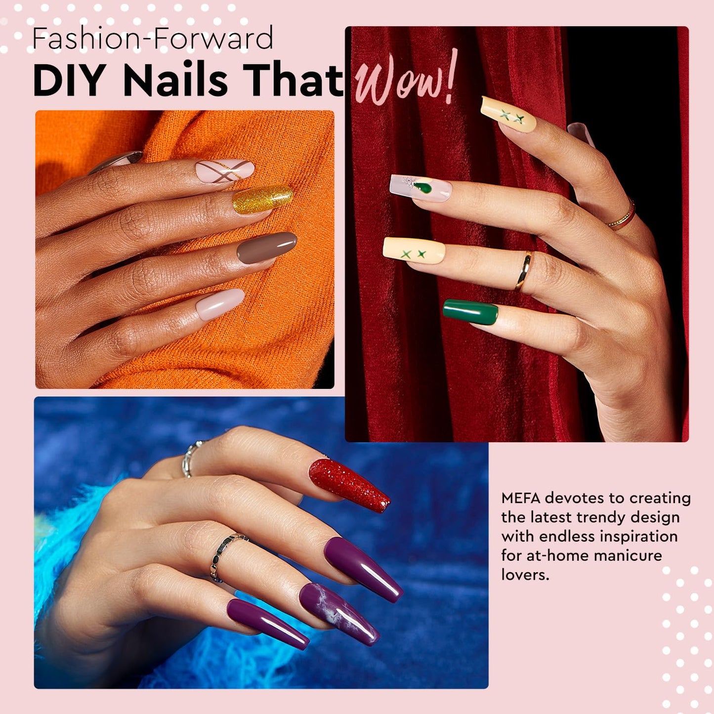 MEFA 47 PCS Gel Nail Polish Kit, 42 Colors All Seasons Collection Nude Pink White Colorful Gel Polish Set with 5 Pcs Base and Glossy/Matte/Glitter Top Coat DIY Manicure Art at Home Gifts for Women