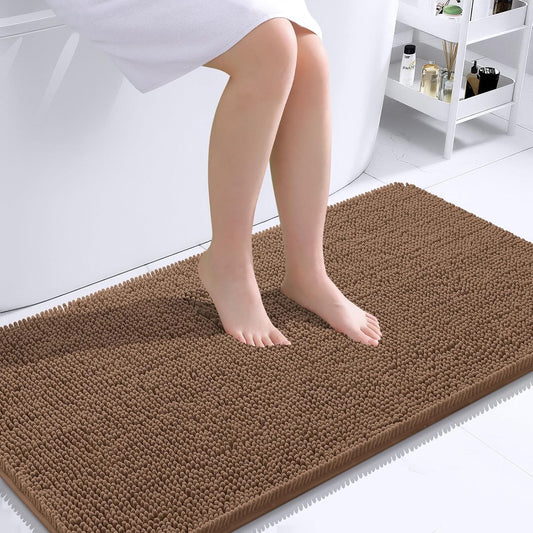 OLANLY Bathroom Rugs 44x24, Extra Soft Absorbent Chenille Bath Rugs, Rubber Backing Quick Dry, Machine Washable Bath Mats for Bathroom Floor, Tub and Shower, Home Decor Accessories, Mocha