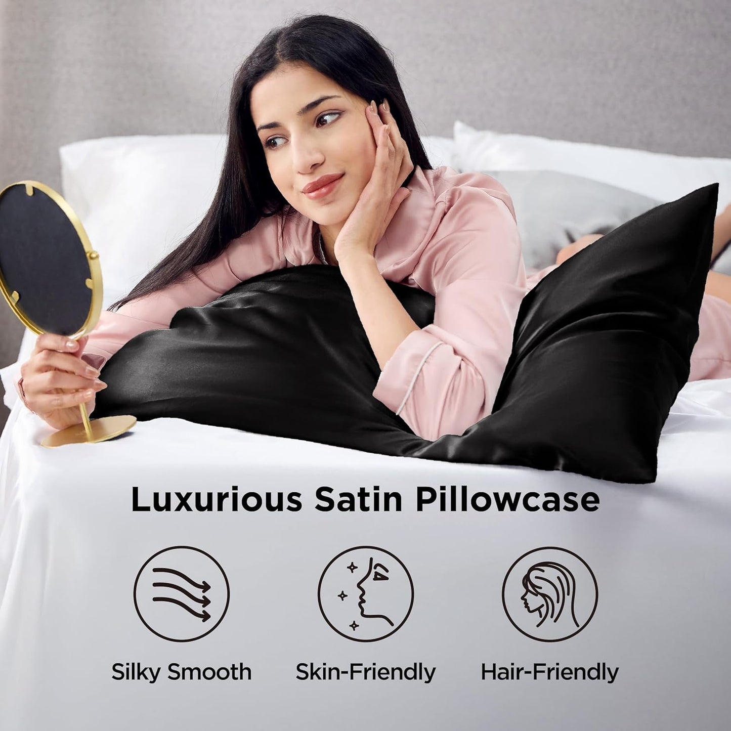 Bedsure Satin Pillowcase for Hair and Skin Queen - Black Silky Pillowcase 4 Pack 20x30 Inches with Envelope Closure, Similar to Silk Pillow Cases, Gifts for Women Men