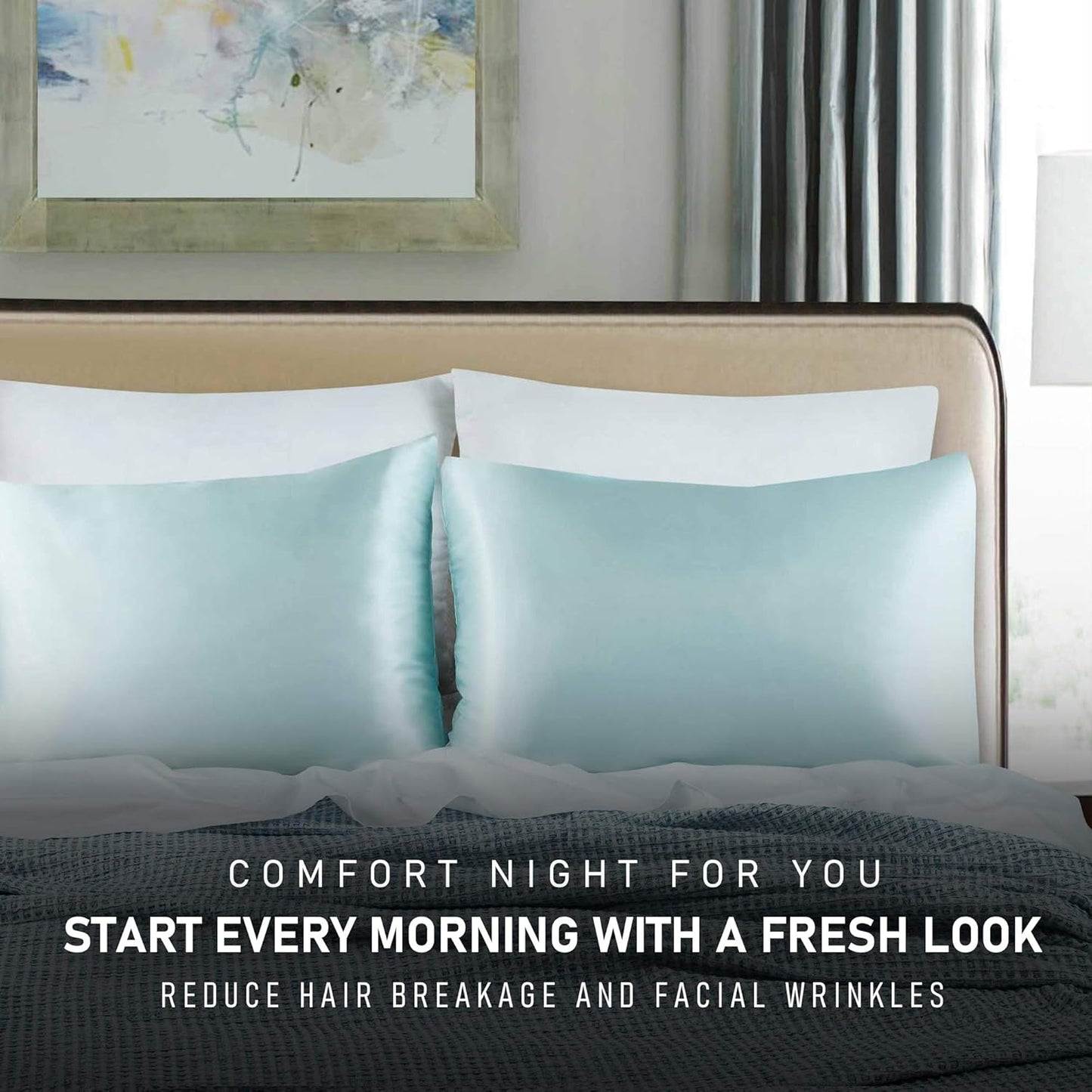 Tyfitb Satin Pillowcase for Hair and Skin, Baby Blue Pillowcases Set of 2, Cooling Pillow Cases Standard Size(20×26 Inches), Soft Luxury Satin Pillowcase with Envelope Closure