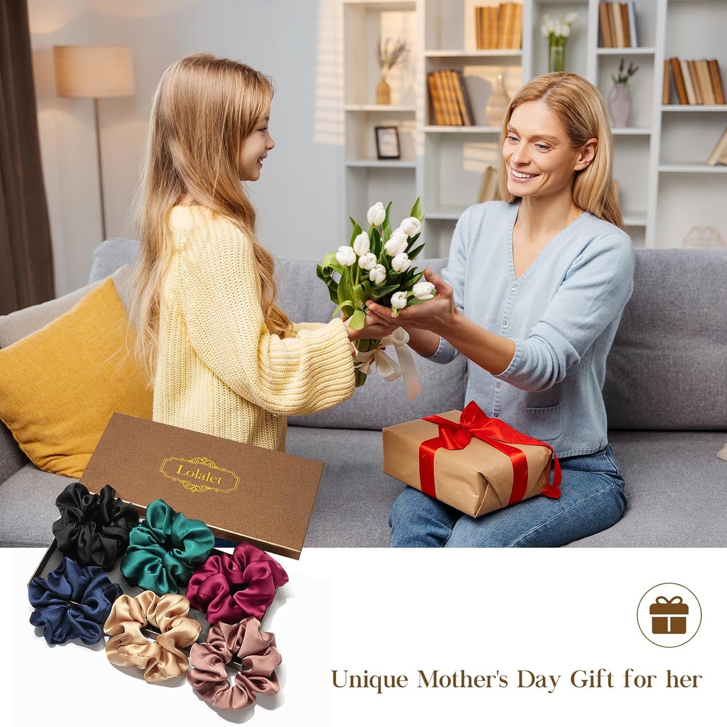 Lolalet Scrunchies for Women, Satin Hair Scrunchies Softer Than Silk Hair Ties for Hair Sleep, Big Scrunchy Ponytail Holder with Elastic Hair Bands for Girls Thick Thin Curly Hair -6 Pack, Style D