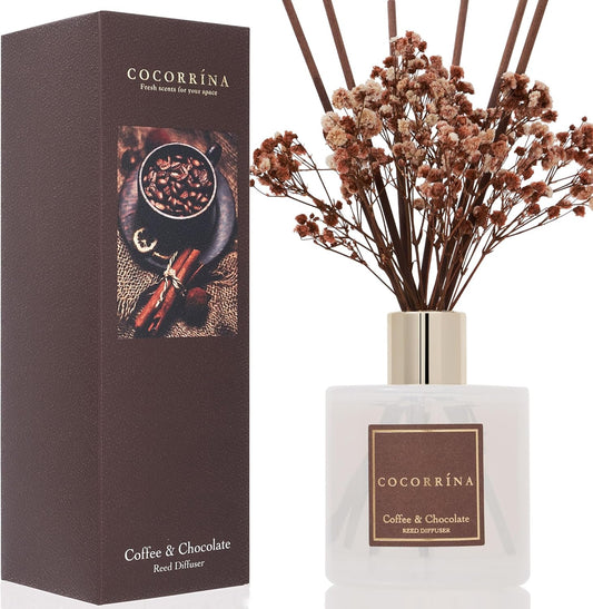 Cocorrína Reed Diffuser Sets - Coffee & Chocolate Scented Diffuser with Sticks Home Fragrance Reed Diffuser for Bathroom Shelf Decor