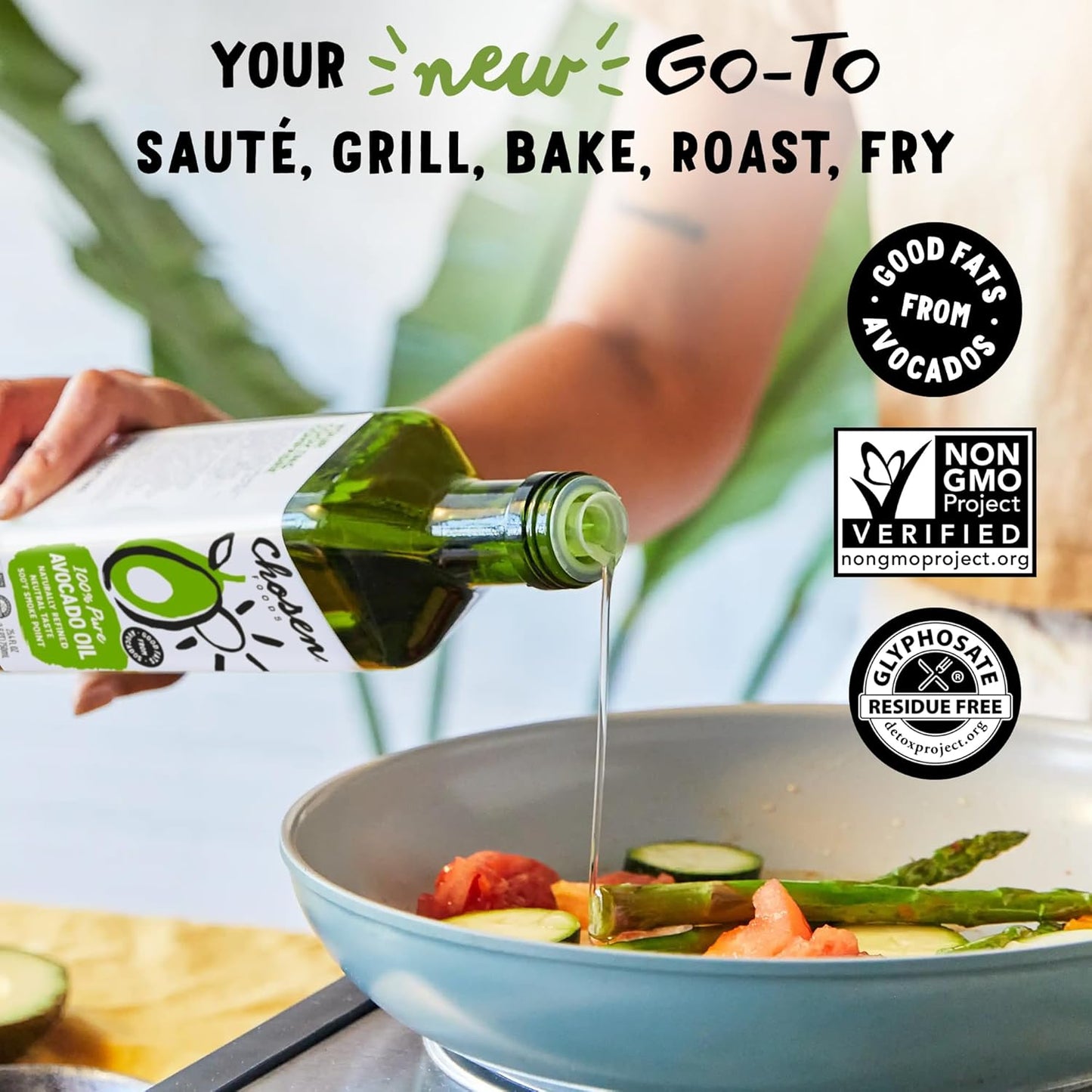 Chosen Foods 100% Pure Avocado Oil for Cooking - 25.4 floz - Rich in Good Fats, Naturally Refined, High Smoke Point, Non-GMO, Soy-Free, Canola Oil-Free, Gluten-Free, Keto + Recipe eBook