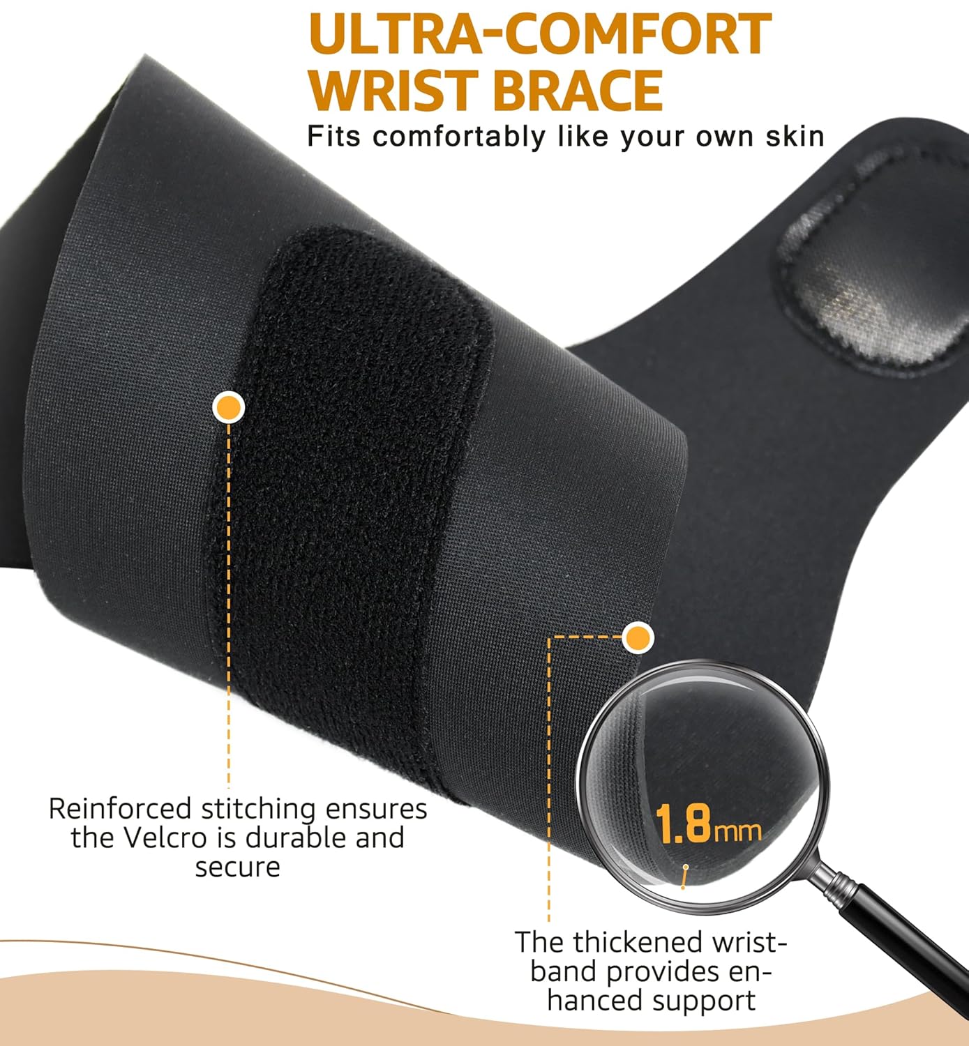 2 Pack Thin Compression Wrist Brace for Men & Women, Adjustable Elastic Wrist Support for Carpal Tunnel Arthritis Tendonitis Sports Pain Relief, Soft & Comfortable Day/Night Wrist Wraps (Black)