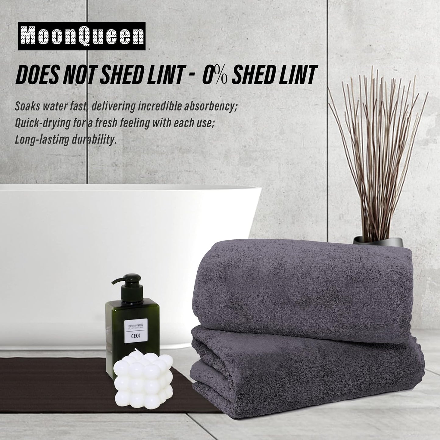 MOONQUEEN 2 Pack Premium Bath Towel Set - Quick Drying - Microfiber Coral Velvet Highly Absorbent Towels - Multipurpose Use as Bath Fitness, Bathroom, Sports, Yoga Towel (Dark Grey, Bath Towel)