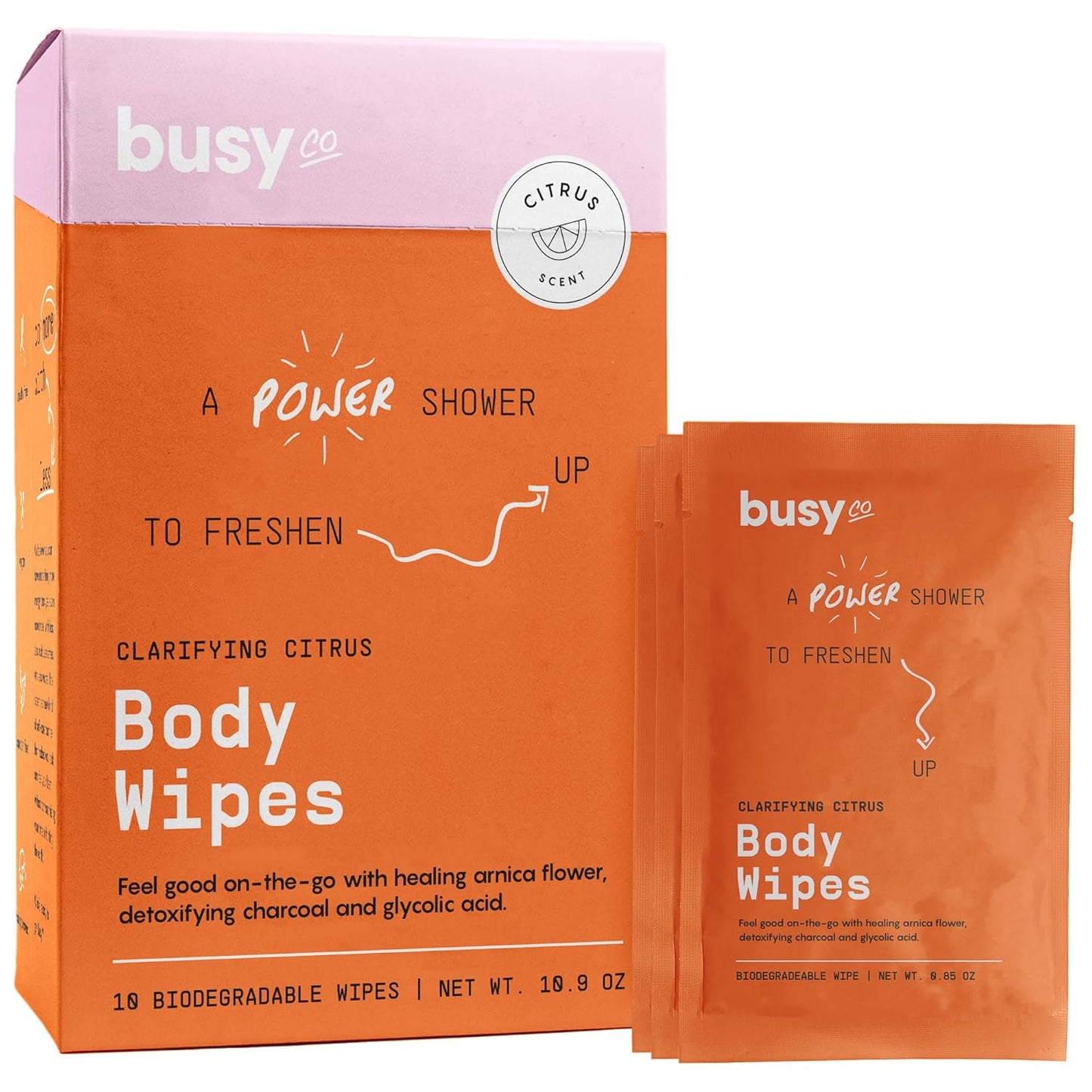 Refresh Body Wipes for Women - Cleansing Large Wash Cloth - Extra Thick & Moist - Armpit Sweat Cloths for Body Odor - No Rinse, No Shower - Fresh Citrus - Arnica Flower, Charcoal & Glycolic Acid