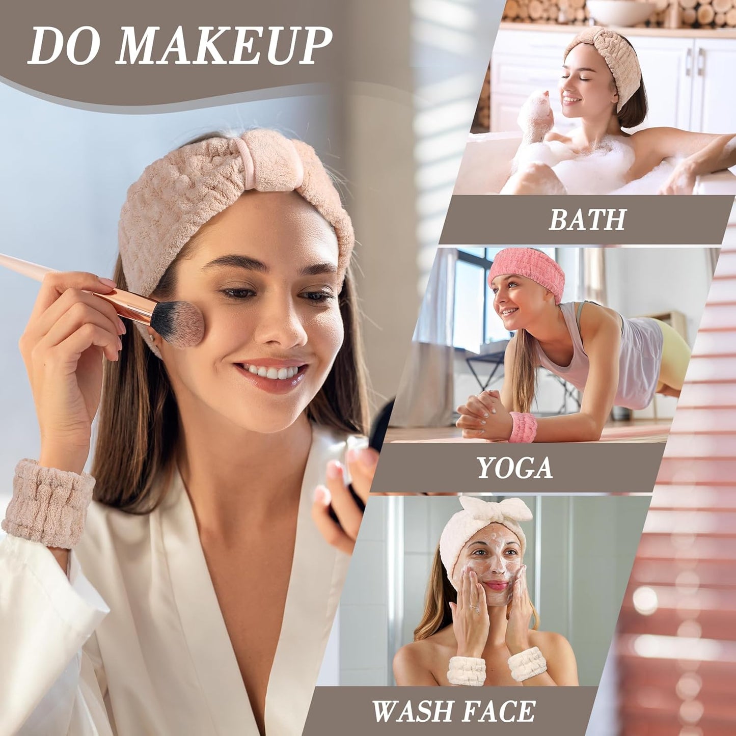 Spa Headband and Wristband Set - 3-Piece Skincare Headbands & 6-Piece Wrist Spa Wristbands for Women,Facial Hairbands for Washing Face, Makeup, Sports, Yoga, Headband for Washing Face