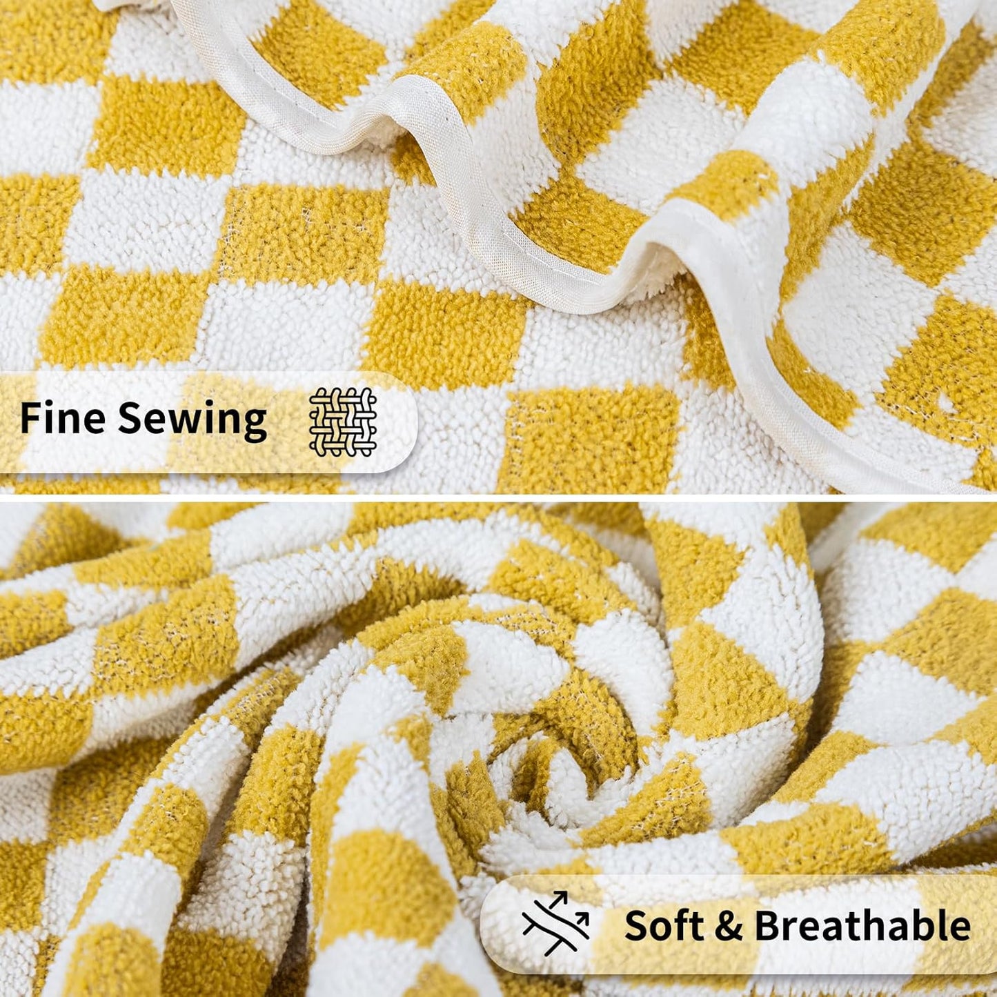 Checkered Bath Towels Set of 6 Large, Microfiber Shower Towels * 2 (55.12"*27.56"), Hand Towels * 4 (29.52"*13.77"),Towels for Bathroom、Pool、Hotel, Spa, Soft Absorbent Quick-Dry（Yellow