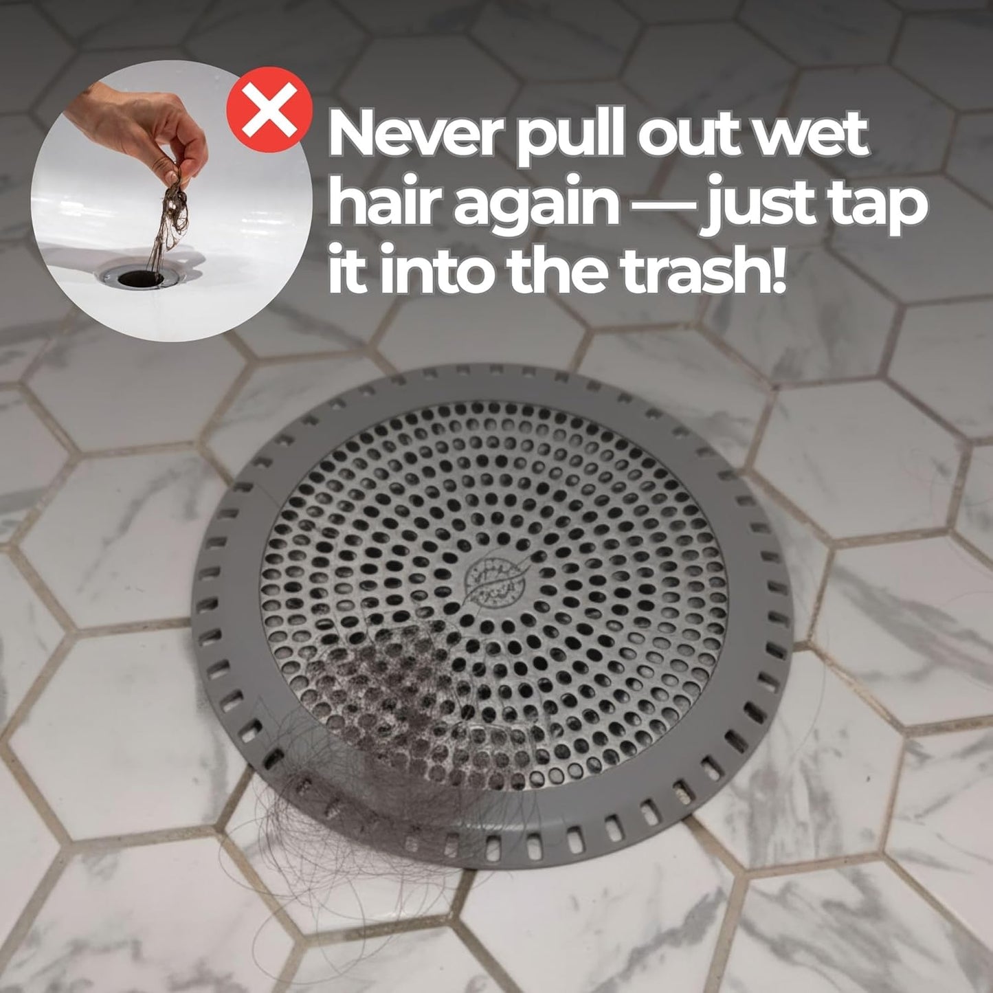 Shower Drain Hair Catcher – Ultra ShowerRing 5" Drain Cover for Flat & Domed Floors | Stainless Steel Hair Trap with Silicone Rim | High-Flow Strainer Prevents Clogs - Black