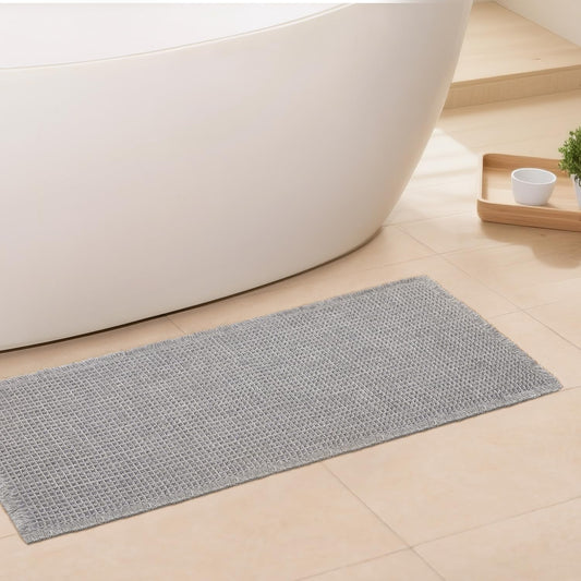Waffle Runner Bath Mat - Long Boho Bathroom Rugs Non Slip Washable, Super Absorbent & Quick Dry, Soft Bath Mat Farmhouse Bathroom Decor, 24'' x 72'', Light Grey