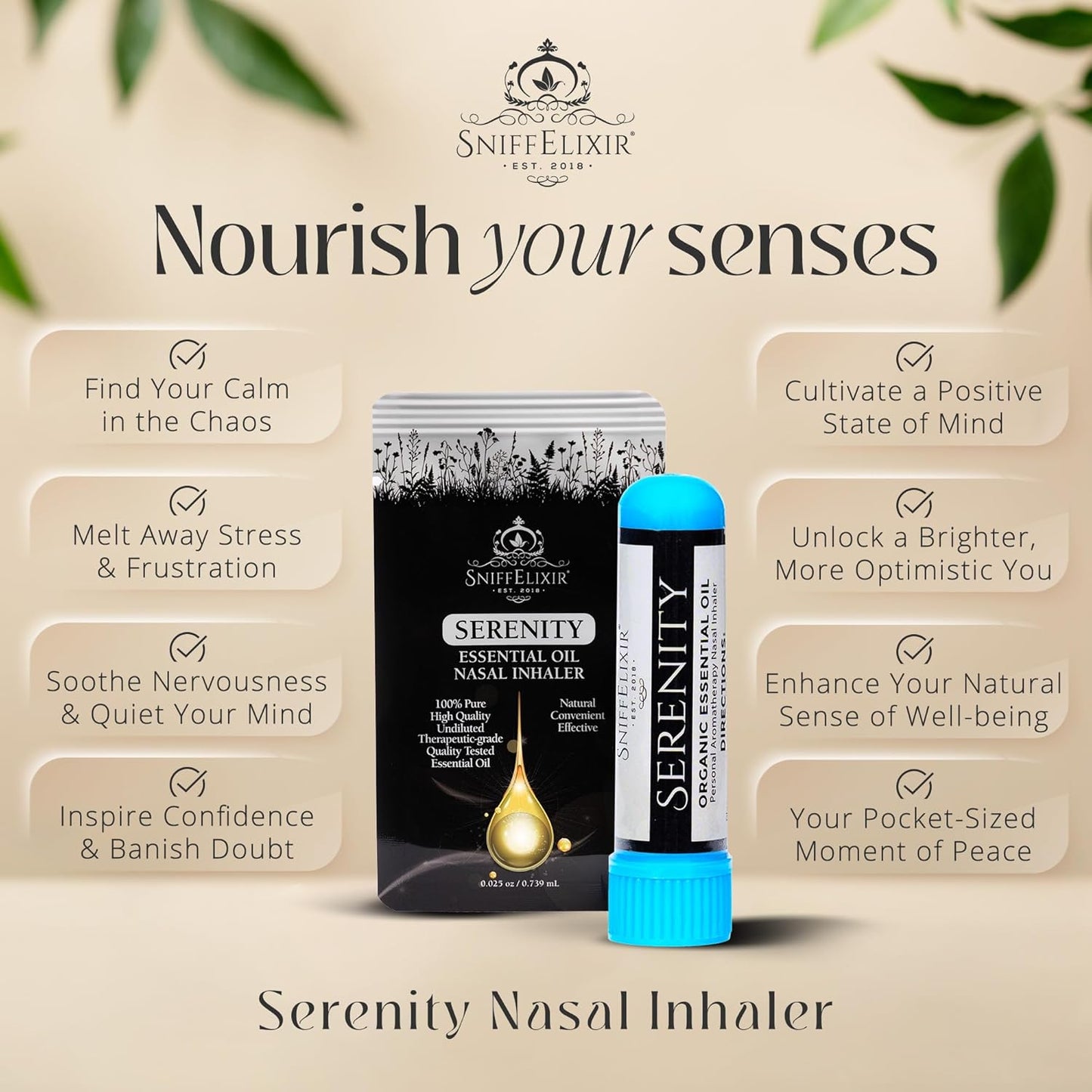 Serenity Nasal Inhaler Stick, Aromatherapy Oils for Calm, Stress Relief, & Mood with Ylang Ylang & Mandarin Essential Oil