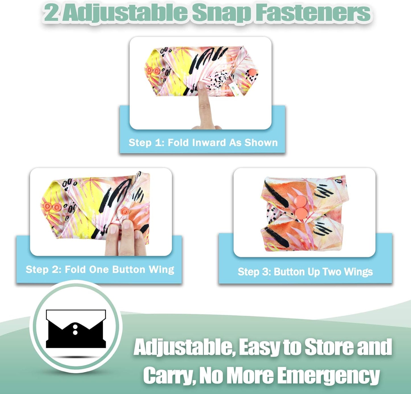 wegreeco Charcoal Reusable Menstrual Pads - Reusable Sanitary Pads | Reusable Panty Liners | Soft Cloth Menstrual Pads - 6 Pack with 1 Cloth Mini Wet Bag (Small, Leaves)