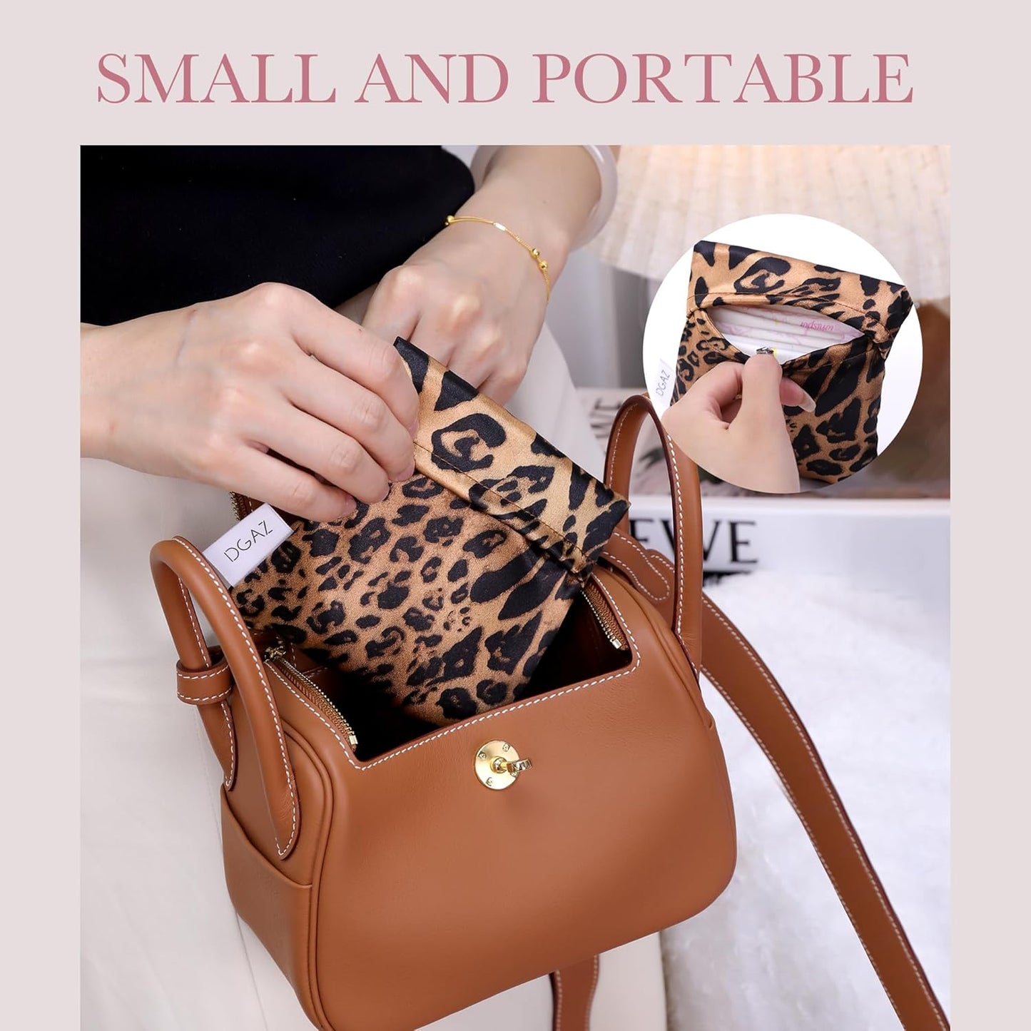 DGAZ Sanitary Napkin Storage Bag, Period Bag for Teen Aged Girls, Portable Period Bag for Panty Liners/Menstrual Cup/Small Tampons，Mini Makeup Bag for Purse(Leopard B)