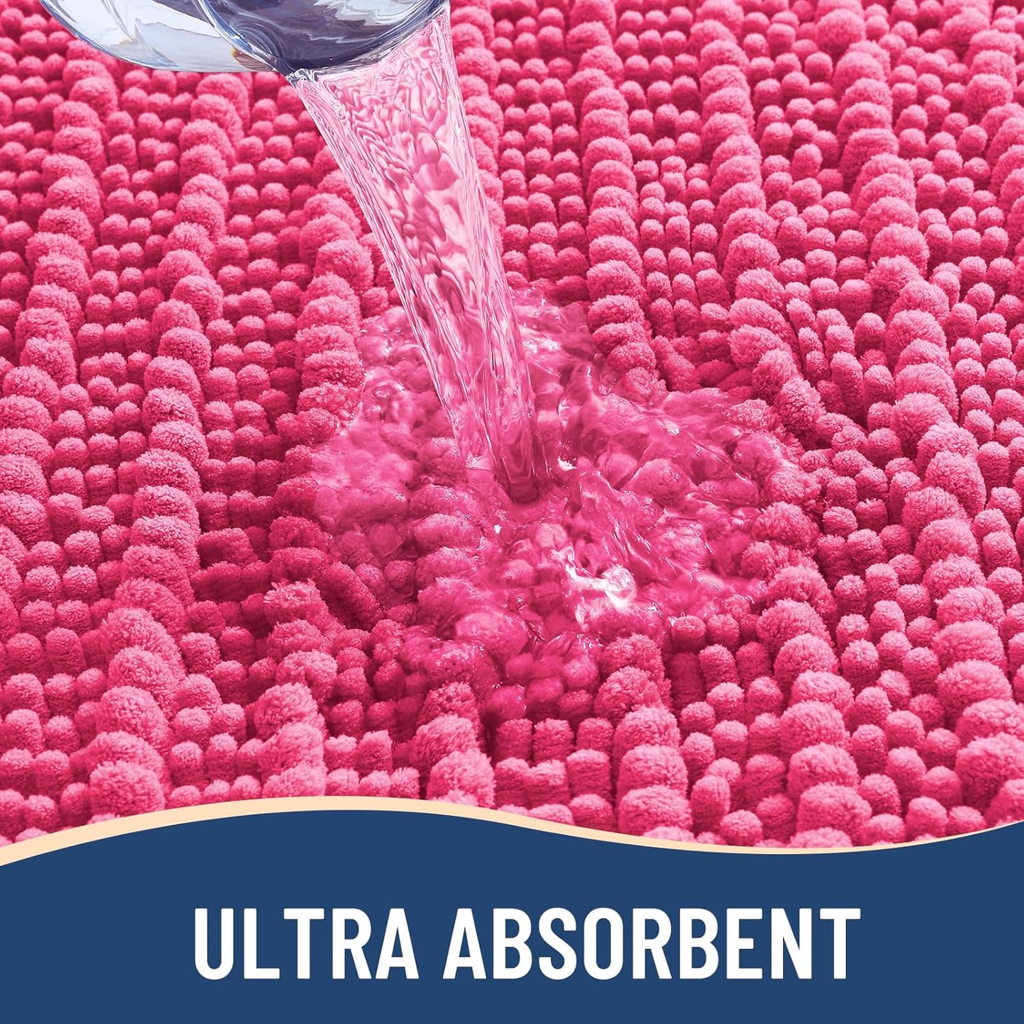 Arotive Luxury Chenille Bathroom Rug Mat, Extra Soft Thick Absorbent Shaggy Bath Rugs, Non-Slip Machine Wash Dry, Plush Bath Mats for Bathroom, Shower and Tub, 24x16, Deep Pink