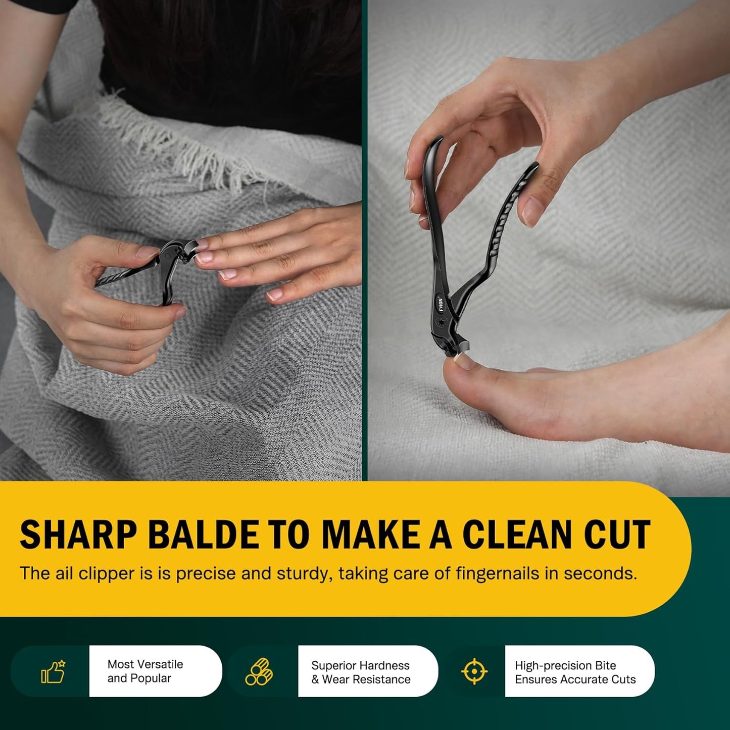 FVION Toenail Clippers for Seniors, Upgraded Long Handle Angled Head Toenail Clippers for Thick Toenails and Fingernails (Black)