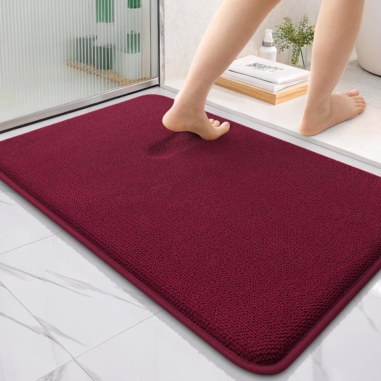 OLANLY Thick Memory Foam Bath Mat Rug 36x24, Extra Soft Absorbent Bathroom Rug, Quick Dry Bath Mats, Non-Slip, Machine Washable Carpet for Bathroom, Tub and Shower, Home Decor Accessories, Burgundy