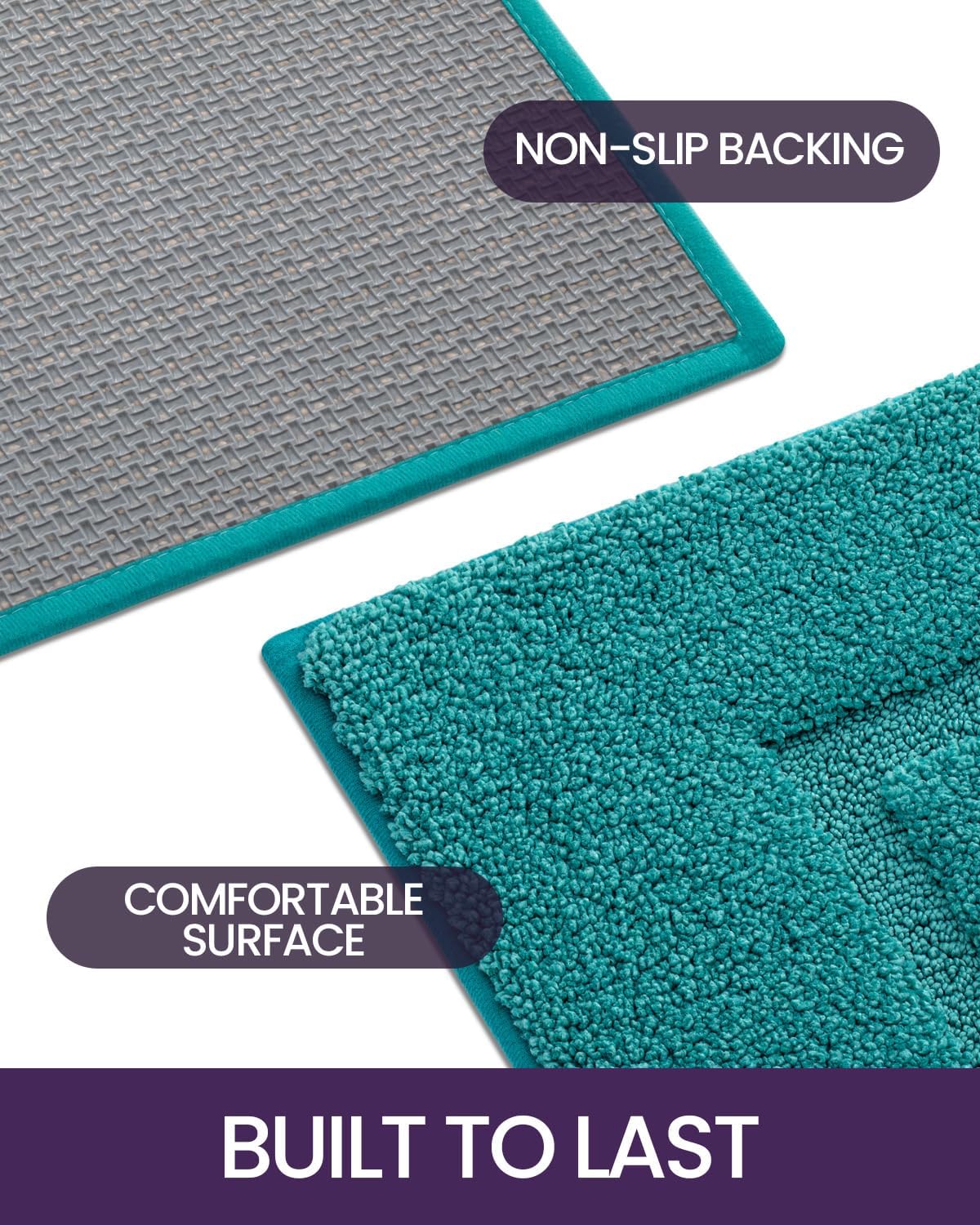 DEXI Bathroom Rugs 32x20, Washable Non Slip Bath Mat for Shower Floor, Absorbent Quick Dry Bathmat with Rubber Backing, Ultra Soft Plush Carpet for Tub, Teal