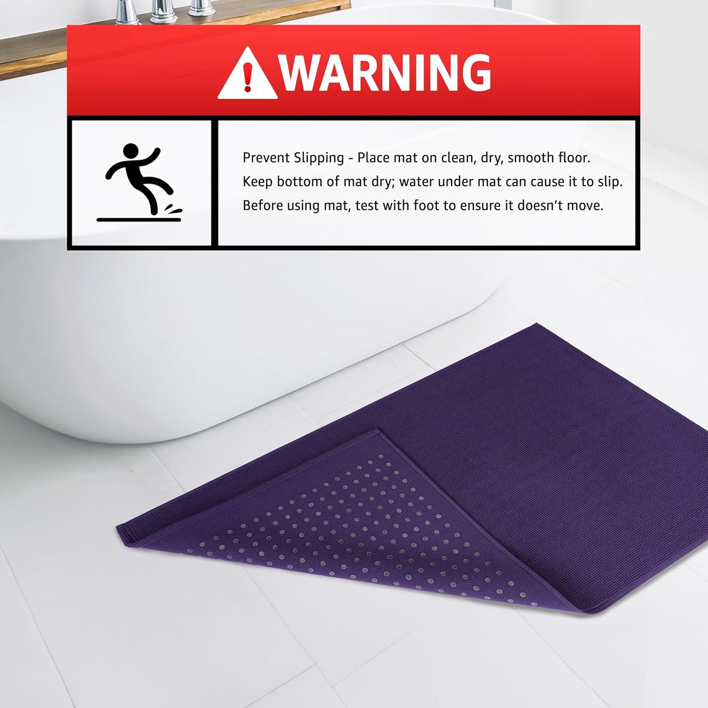 American Soft Linen Bath Rug, 20 in 34 in 100% Cotton Bath Mats Rugs for Bathroom, Slip Reducer Washable Shaggy Form Area Rugs, Purple Bath Rug