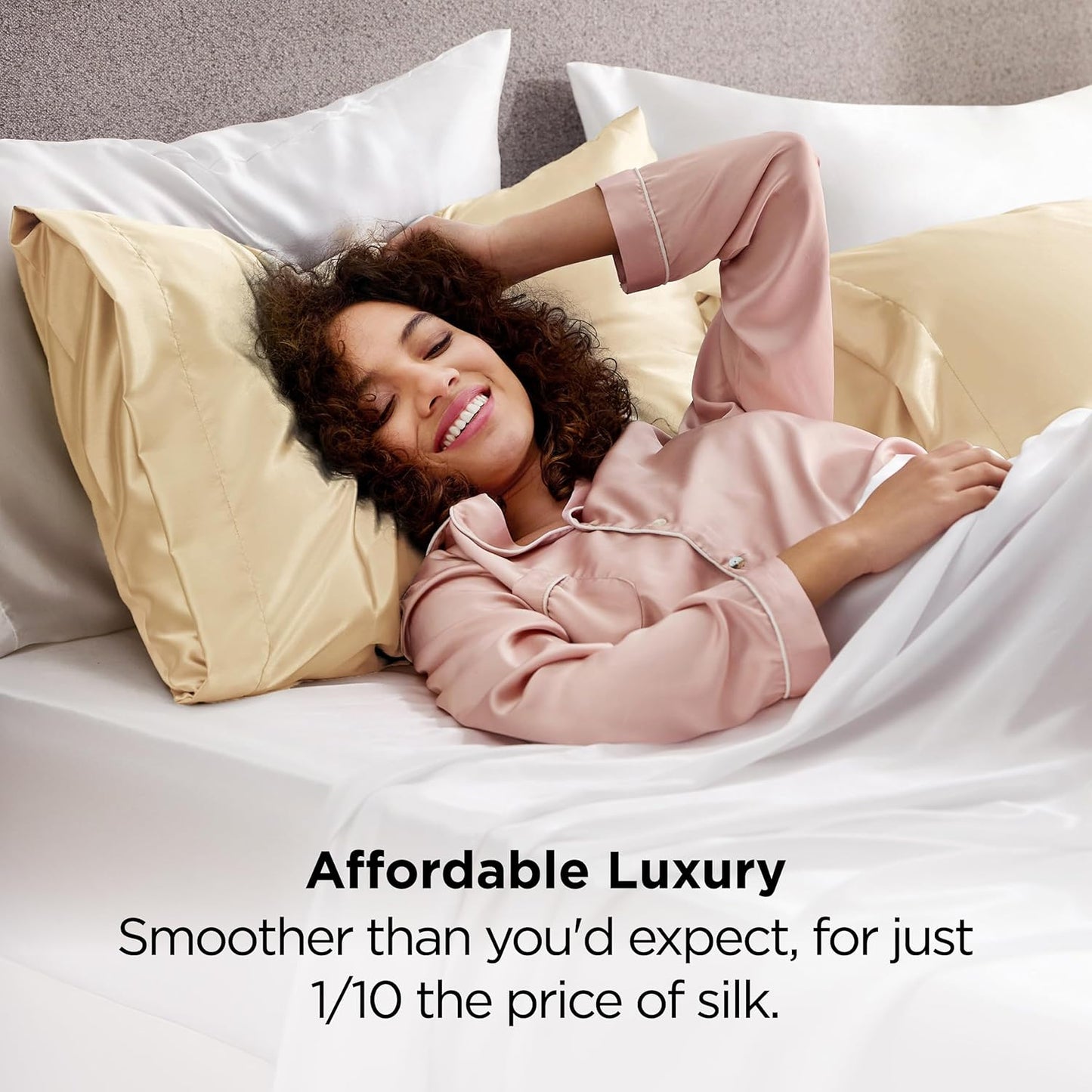 Bedsure Satin Pillowcase 2 Pack Similar to Silk Pillow Cases Standard Size, Pillow Case for Sleeping Women with Envelope Closure, Gifts for Women Men, Champagne Gold, 20x26 Inches, 2pcs