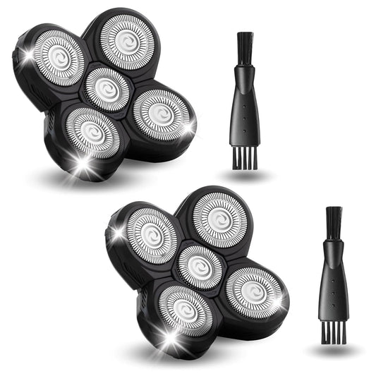 2 Pack Shaver Replacement Blades Compatible with Freedom Head Electric Razor Shaving, 5 Blades Shaver Replacement Heads for Head Shavers for Bald Men, Replacement Blades for Head Shaver Kit, 2 Brush