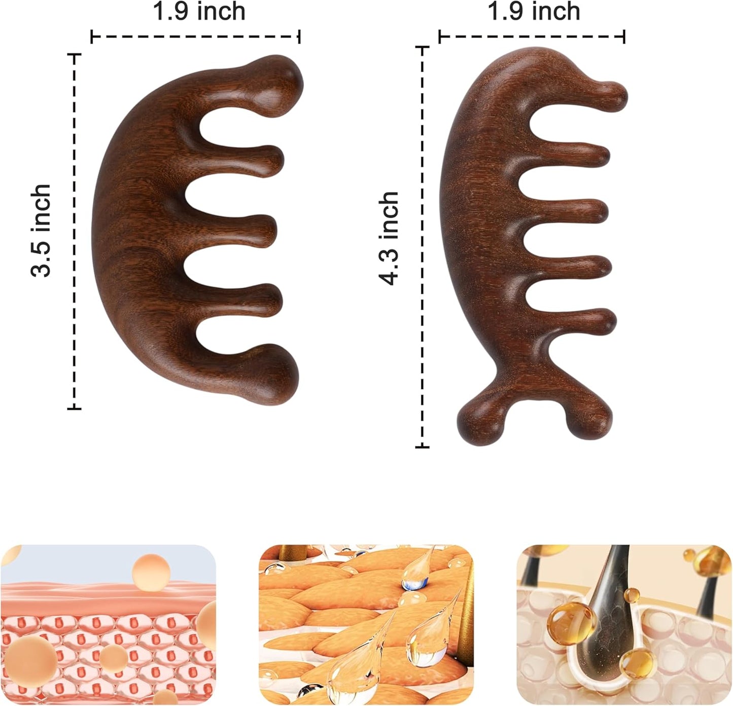 Scalp Massager Loc Comb, 2 Pcs Handmade Sandalwood Wide Tooth Comb for Hair Growth, Wooden Meridians Massager for Head, Hand, Face, Shoulder, Neck, Breast