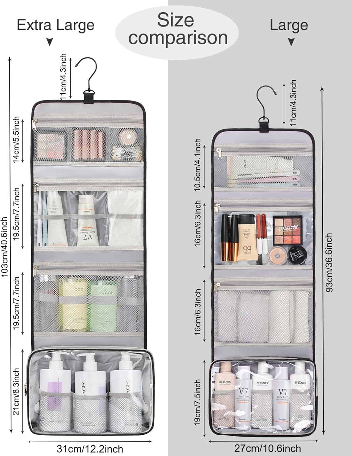 Relavel Travel Toiletry Bag for Men, Hanging Toiletry Bag for Women Makeup Cosmetic Storage Organizer Large Capacity Travel Kit Shaving Bag for Full Sized Container Black