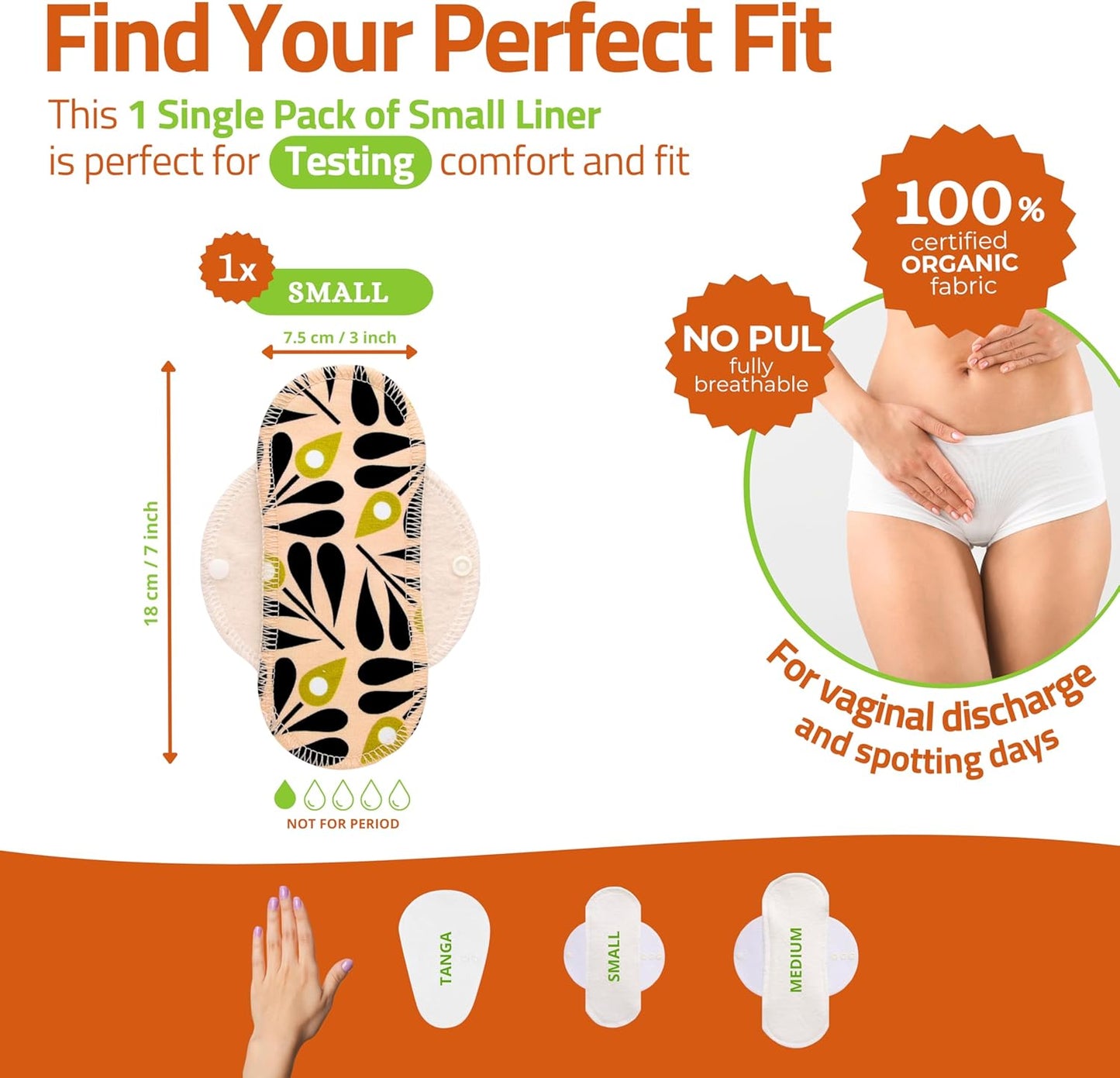 Made in EU - Ultra-Light Reusable Panty Liner (Small, 1-Pack) – High-Temp Washable Cloth Panty Liner for Women – Comfortable & Breathable Organic Cotton Keeps You Fresh & Dry for Daily Discharge