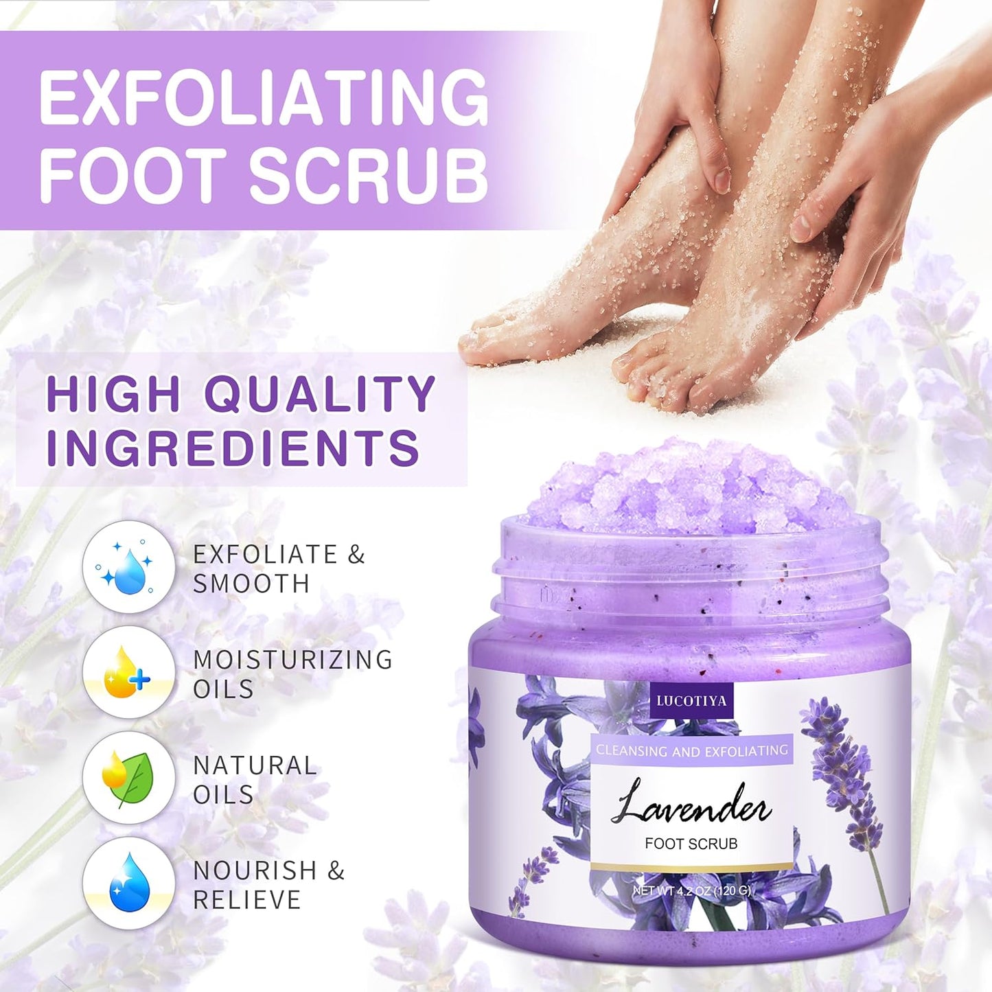 Lavender Foot Soak Set - Salts, Foot File, Scrub & Urea Cream Pedicure Supplies for Dry, Cracked Feet - Women's Spa Kit