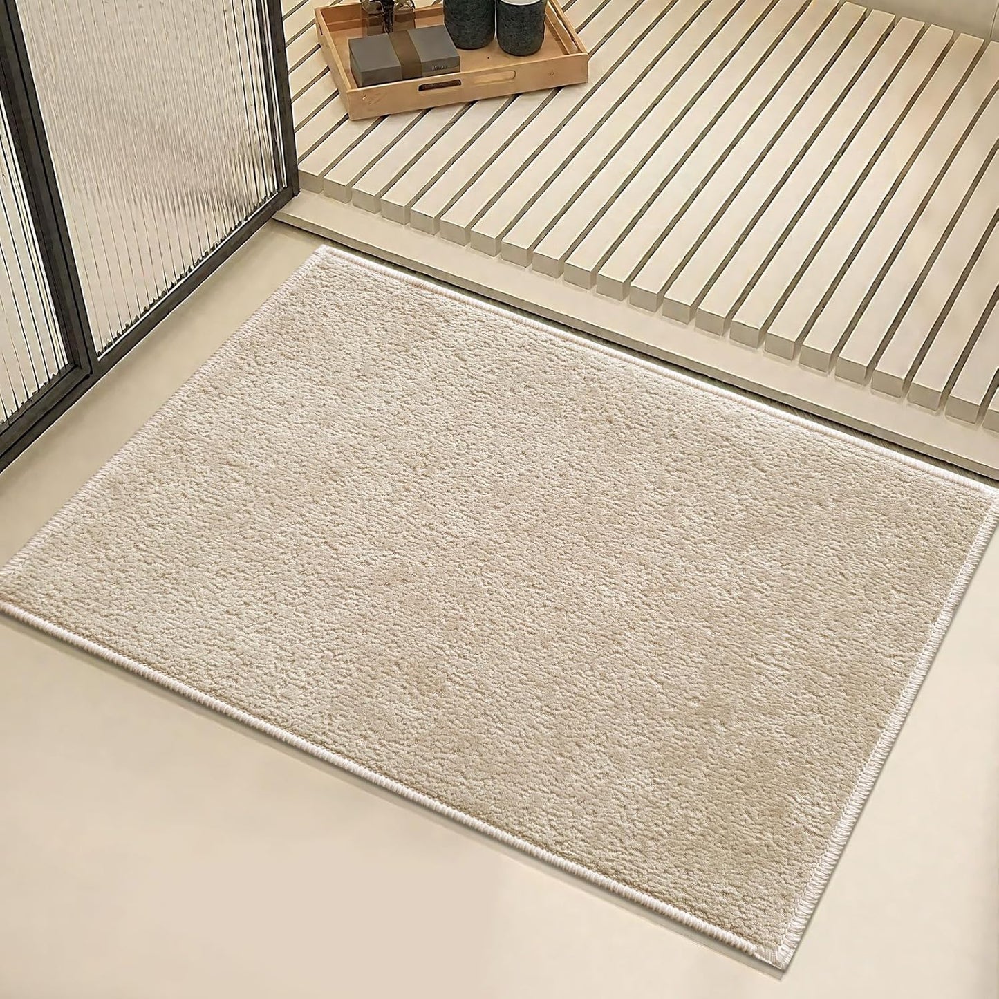 Bath Mat-Non-Slip Bathroom Floor Mats-Absorbent Quick Dry Low Pile Bathroom Rugs Fit Under Door-Bath Rug for Sink,Bathtub,Shower Room,24"×36",Light Coffee