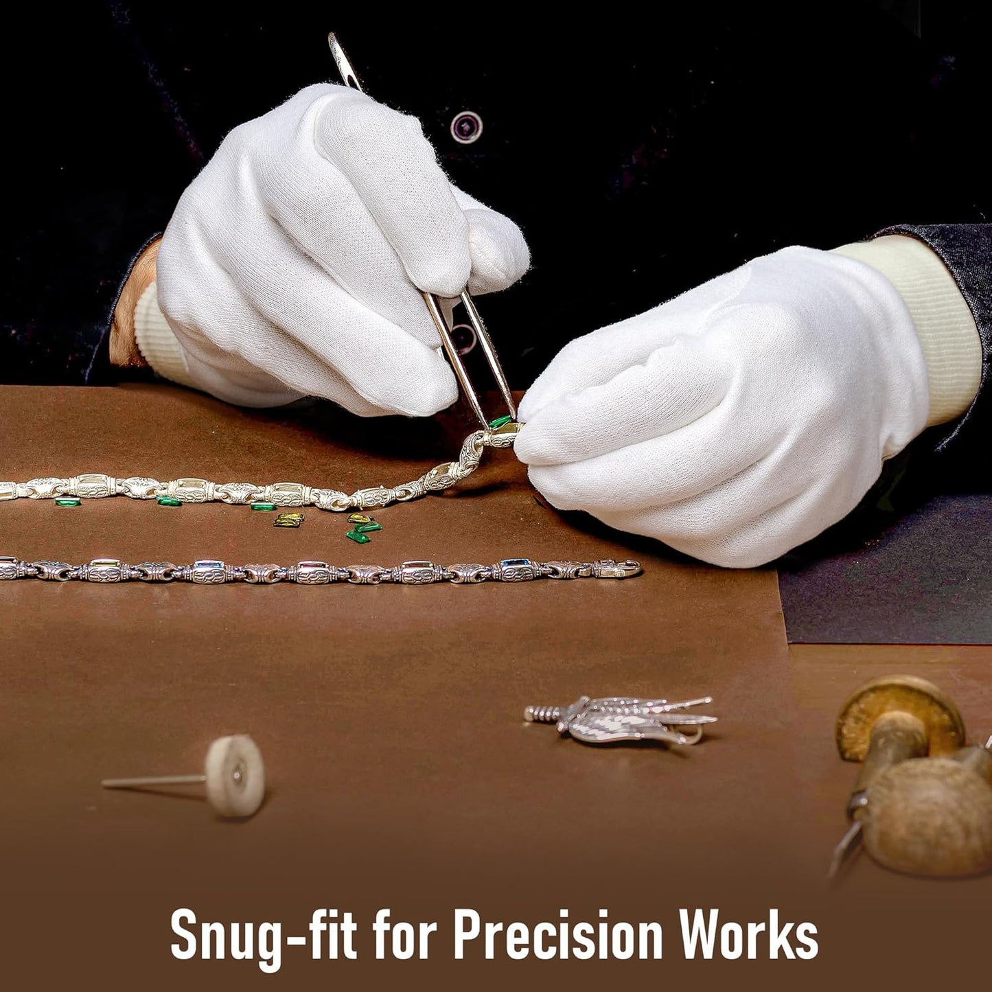 COOLJOB 4 Pairs Soft Moisturizing Cotton Gloves Set with Stretch Elastic Cuff, Overnight Lotion Sleeping Gloves for Dry Hands, Eczema Skin, Beauty Women SPA Essentials, Large, White