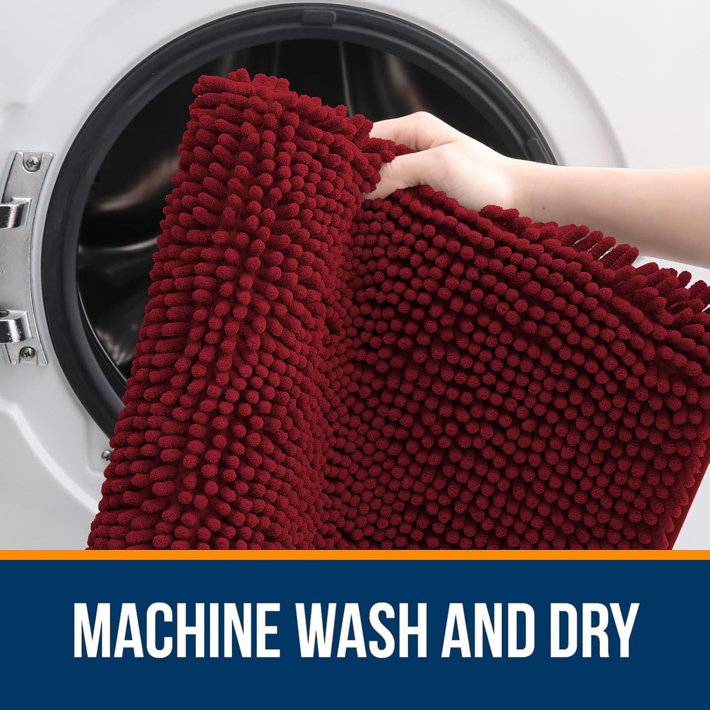 OLANLY Bathroom Rugs 44x24, Extra Soft Absorbent Chenille Bath Rugs, Rubber Backing Quick Dry, Machine Washable Bath Mats for Bathroom Floor, Tub and Shower, Home Decor Accessories, Red