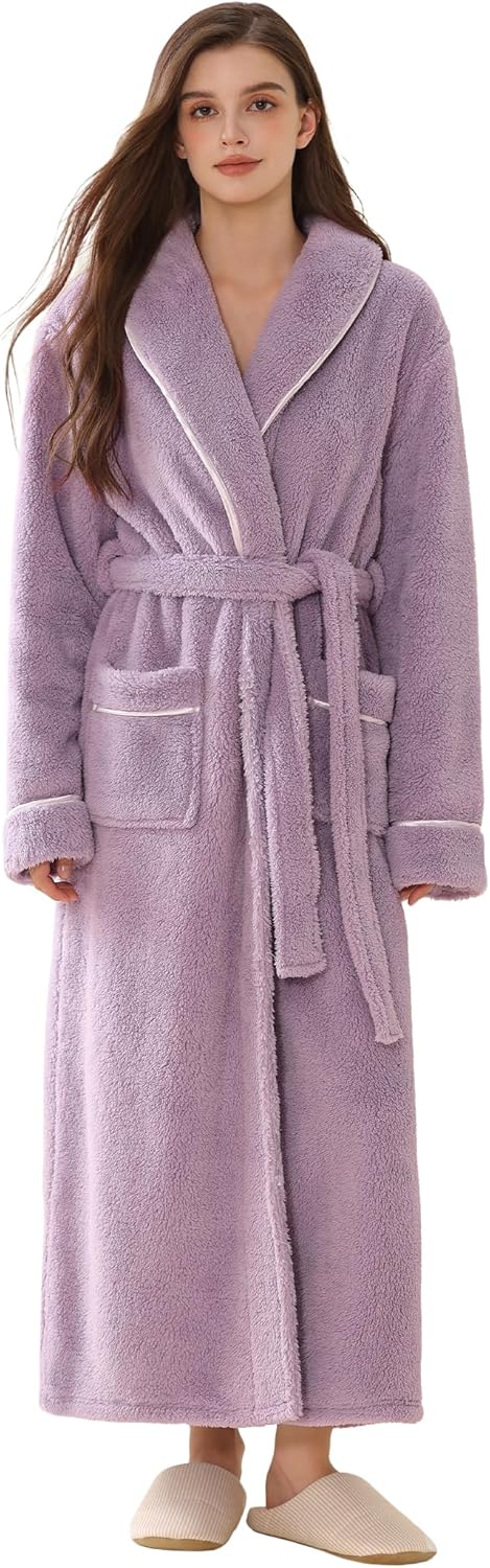 Hellomamma Long Bath Robe for Womens Plush Soft Fleece Bathrobes Nightgown Ladies Pajamas Sleepwear Housecoat