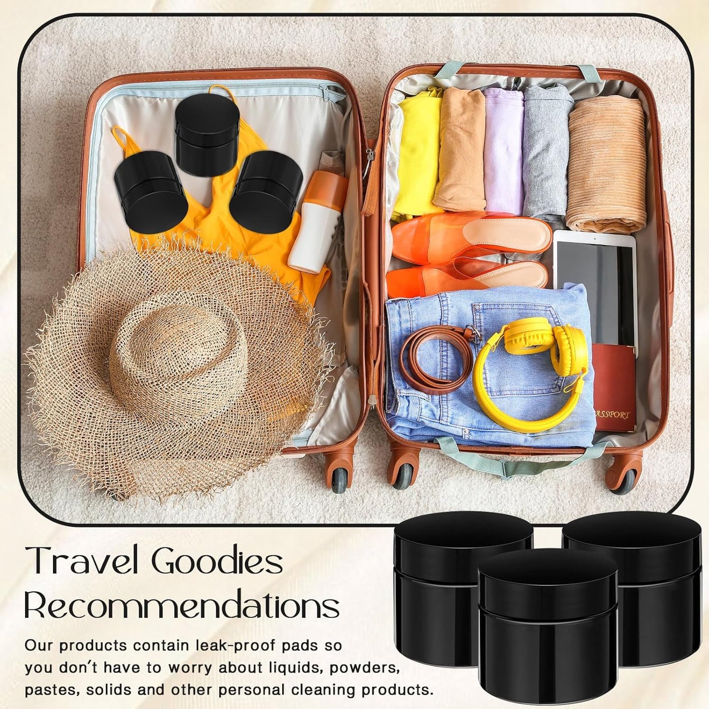 SATINIOR 12 Pack 2 oz Plastic Container Jars with Lids Round Clear Travel Cosmetic Container Slime Jar for Toiletries, Lotion, Cream, Ointment, Makeup, Rhinestone, Sample, Kitchen Storage(Pure Black)