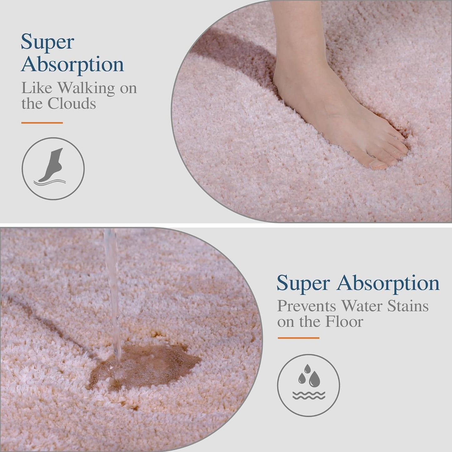 Walensee Contour Rug (20x24, Dusty Pink) Non Slip Bath Mat for Bathroom - Water Absorbent Soft Microfiber Shaggy Mat - Machine Washable U Shape Toilet Rug