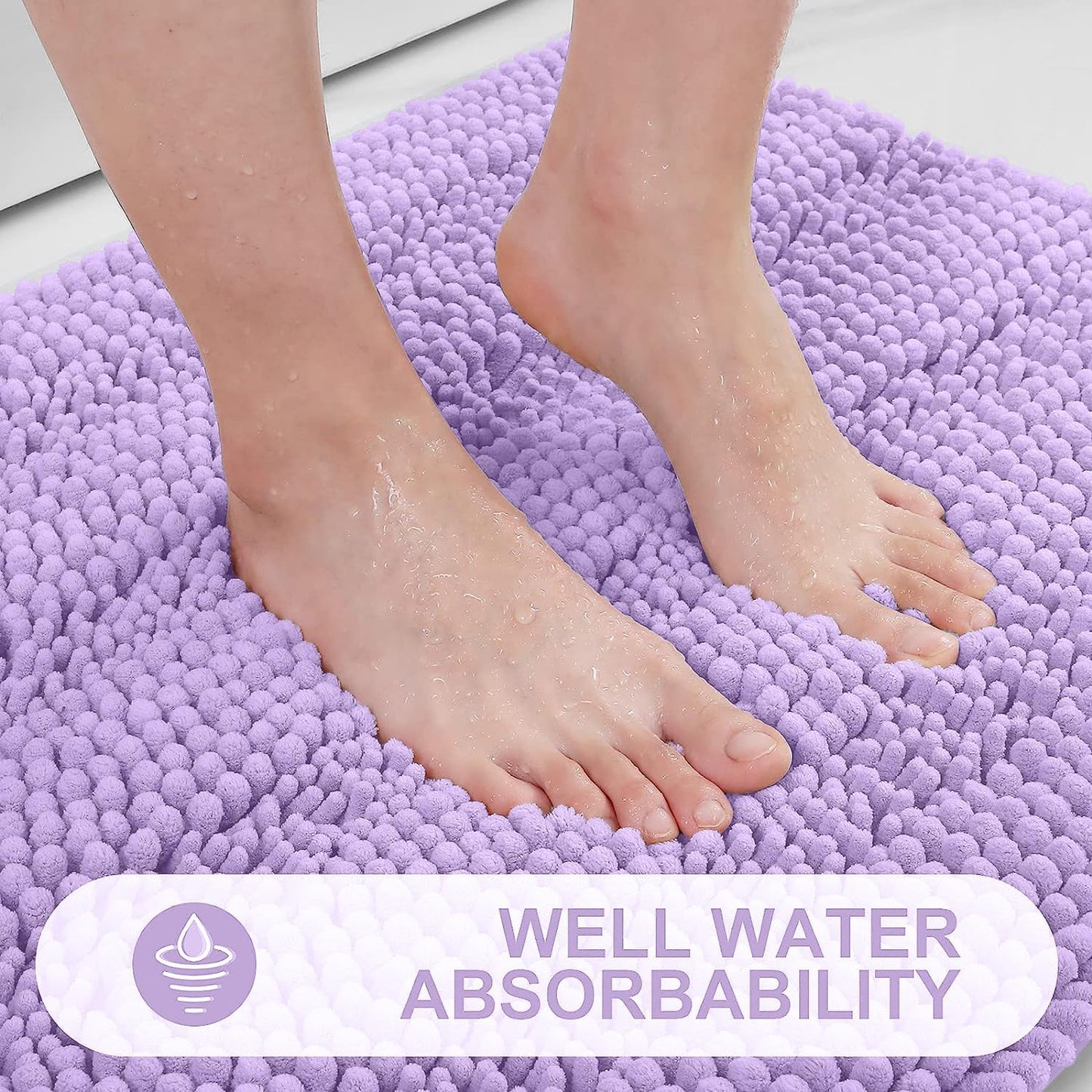 Grandaily Chenille Striped Bathroom Rugs 36x24, Extra Thick and Absorbent Bath Mats, Non-Slip Soft Plush Shaggy Shower Carpet, Machine Wash Dry, Bath Rug for Bathroom, (Large, Purple)