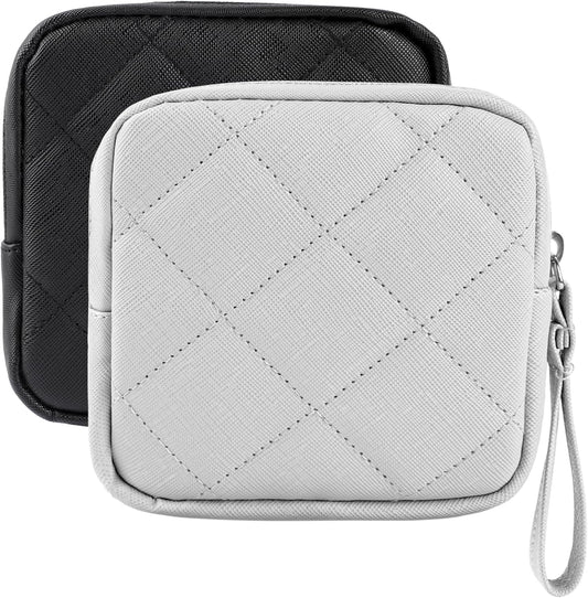 2 Pcs Sanitary Napkin Storage Bag,Period Bag, Period Pouch,Feminine Menstrual Pad Tampon Organizer,Portable Sanitary Pads Pouches First Period Kit for Teen Girls Women Ladies(Black&Grey)