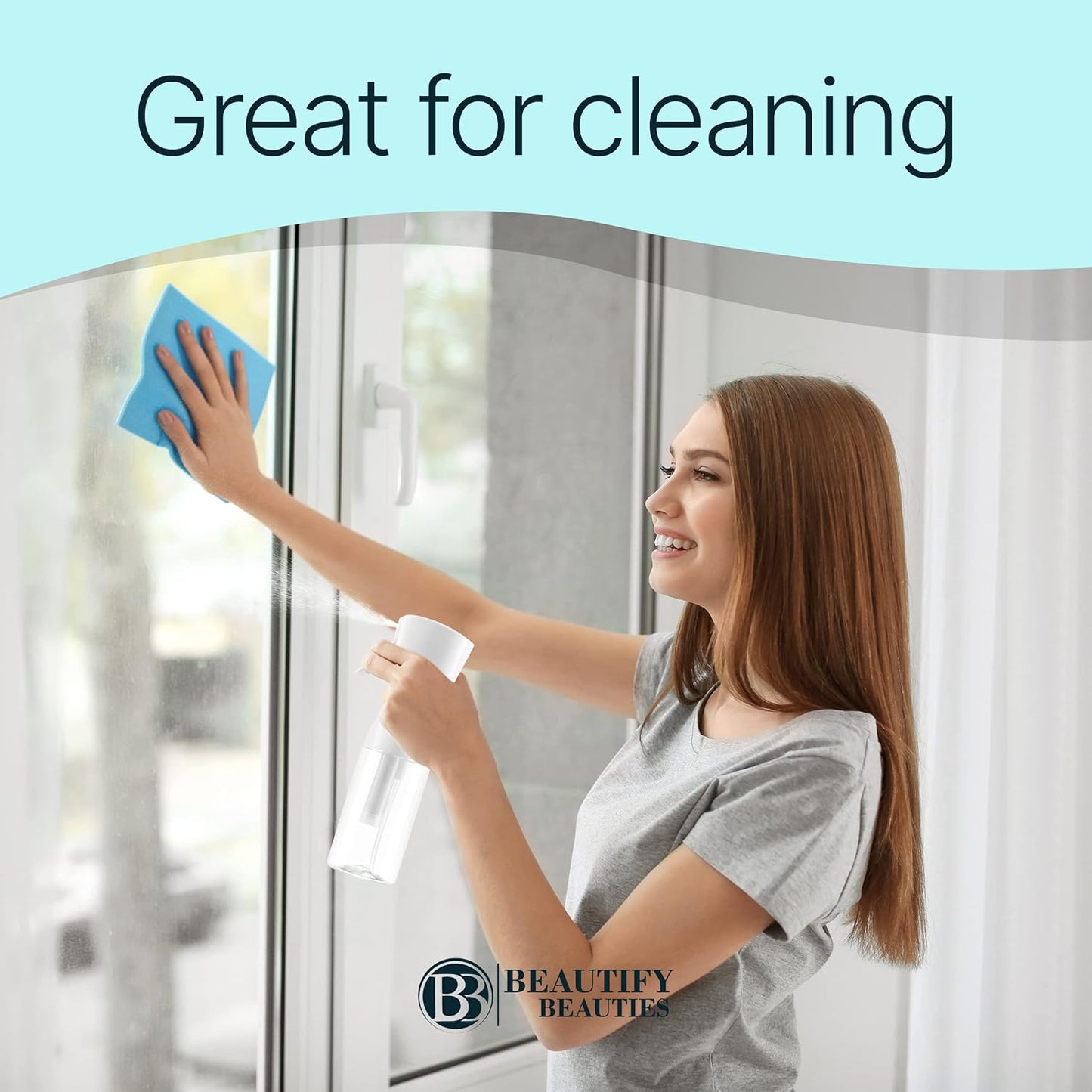 BeautifyBeauties Hair Spray Bottle – Ultra Fine Continuous Water Mister for Hairstyling, Cleaning, Plants, Misting & Skin Care (Clear, 6.8 Ounces)