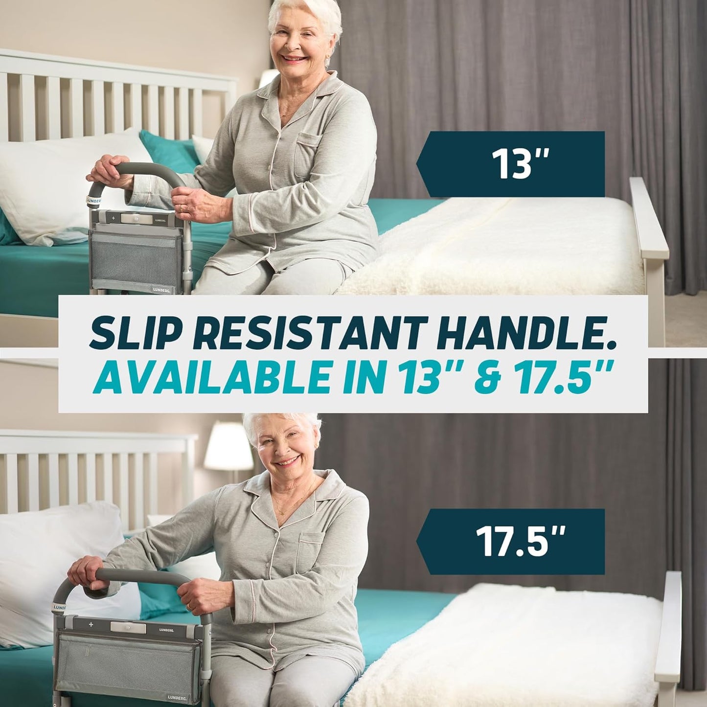 Lunderg Large Bed Assist Rail for Seniors with Motion-Activated Light & Storage Pocket - Easy to Install Bed Rails for Elderly Adults Safety & Post-Surgery - Helps Reduce Falls & Support Independence