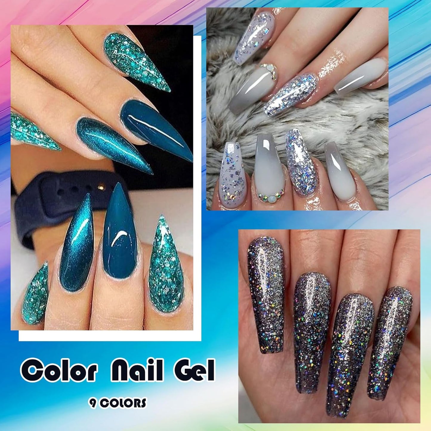 MEET ACROSS 9 Colors Gel Nail Polish + 3PCS Function Gel Nail Polish Kit,Fashion Nail Art Set Design Gifts for Women Manicure Salon (SET12, 12pcs)