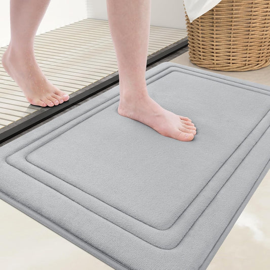 Grandaily Memory Foam Bath Mat Rug 24x16, Ultra Soft, Non-Slip and Absorbent Bathroom Rugs, Machine Wash Dry, Comfortable Bath Carpet for Bathroom Floor, Tub and Shower, Grey