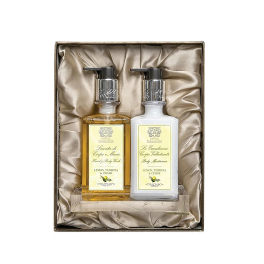 Antica Farmacista Acrylic Bath & Body Gift Set - Includes Body Wash, Body Moisturizer & Acrylic Tray - Bath & Body Gift Set for Women - Lemon Verbena & Cedar
