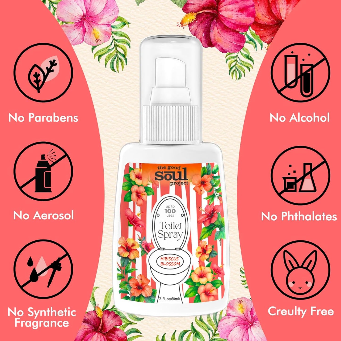 Toilet Spray, Hibiscus Blossom, Bathroom Toilet Odor Eliminator, Air Freshener for Home, 2 Fl Oz Each Pocket Travel Size(2 Pack)