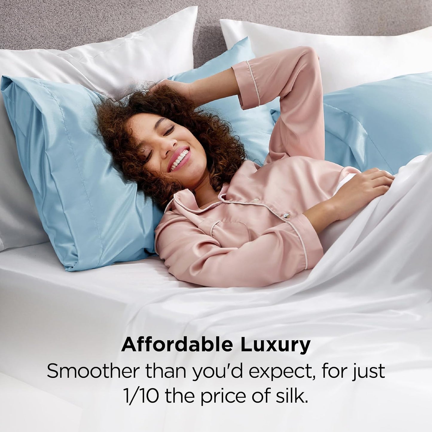 Bedsure Satin Pillowcase 2 Pack Similar to Silk Pillow Cases Standard Size, Pillow Case for Sleeping Women with Envelope Closure, Gifts for Women Men, Light Blue, 20x26 Inches, 2pcs